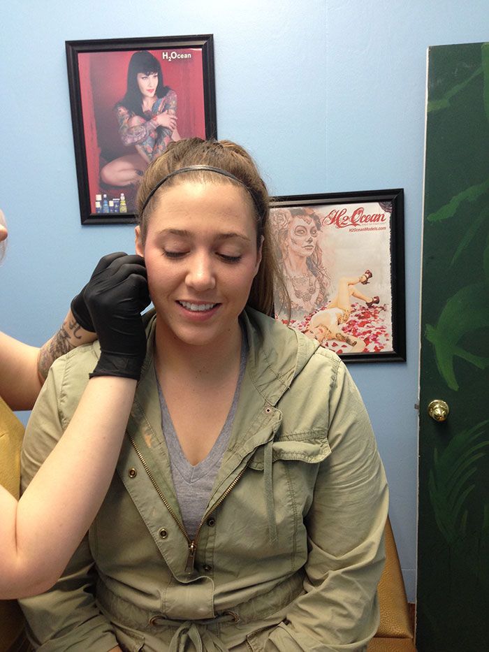 Mary getting ears pierced