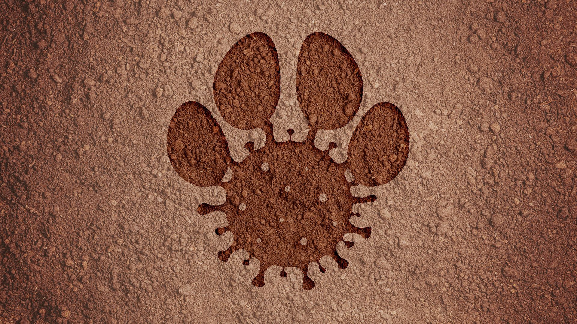 Illustration of a pawprint and COVID cell combination in the dirt.