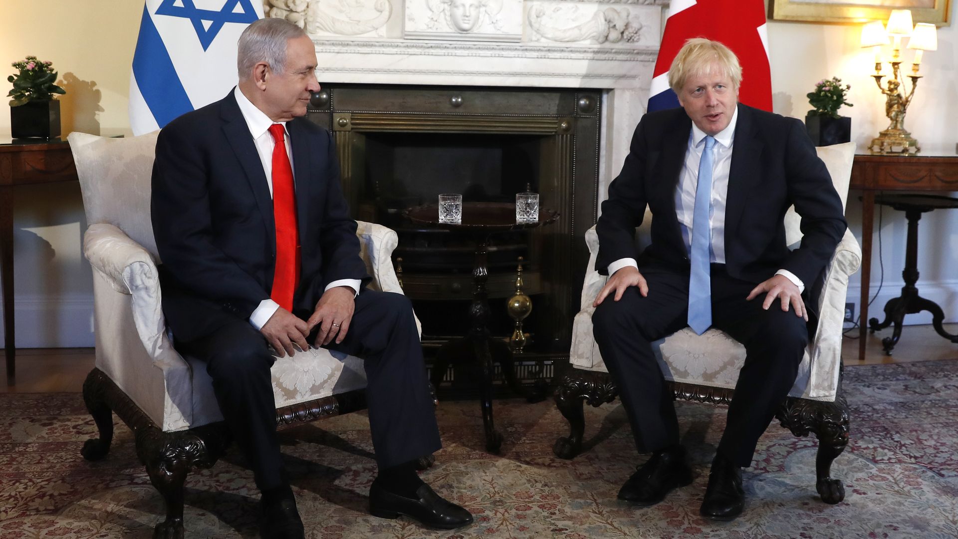 British Prime Minister Boris Johnson meets Israel's Prime Minister Benjamin Netanyahu at 10 Downing Street on September 5, 2019 in London, England. 