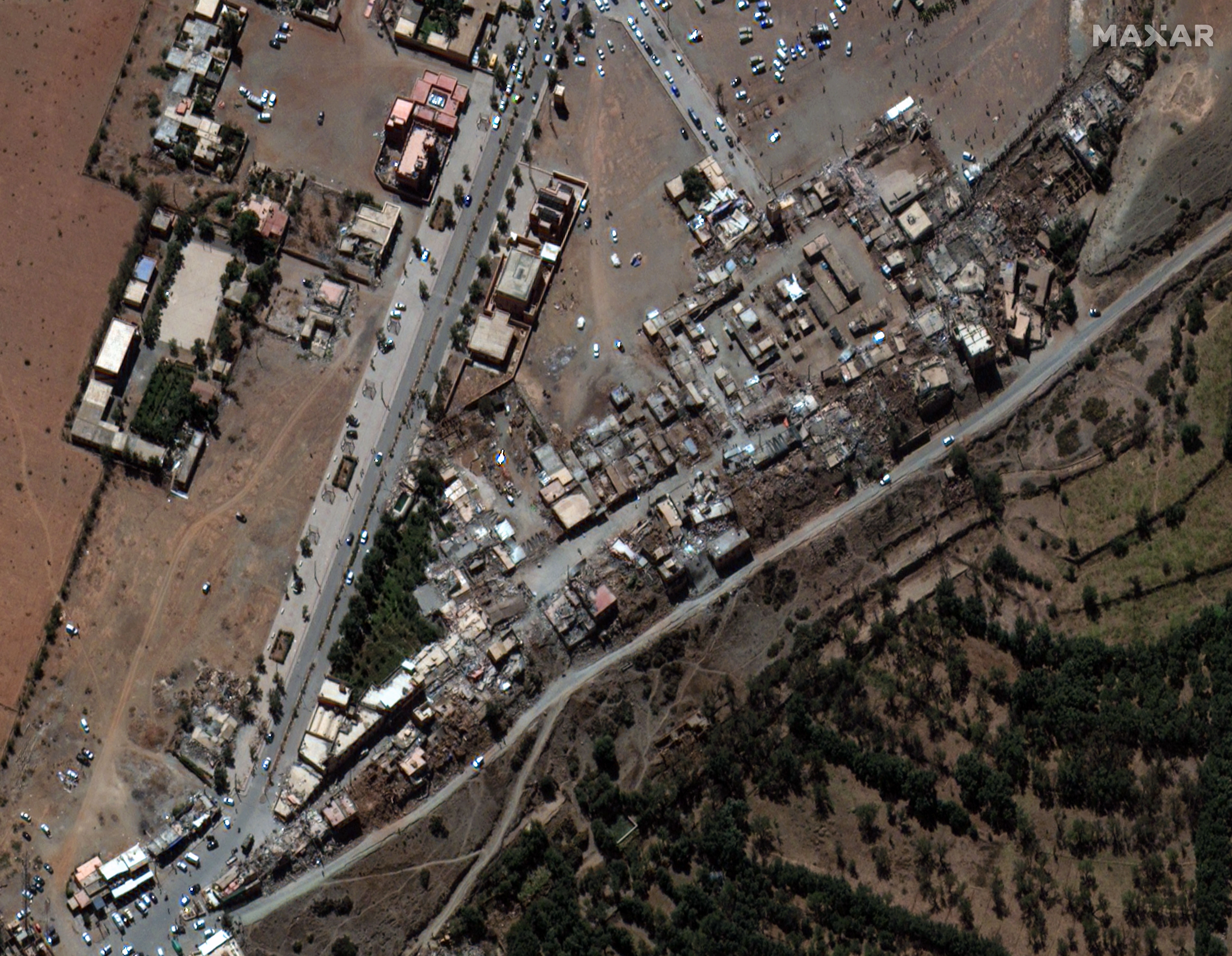 Satellite images shows the Moroccan town of Talat N’yaaqoub after Friday's earthquake. 