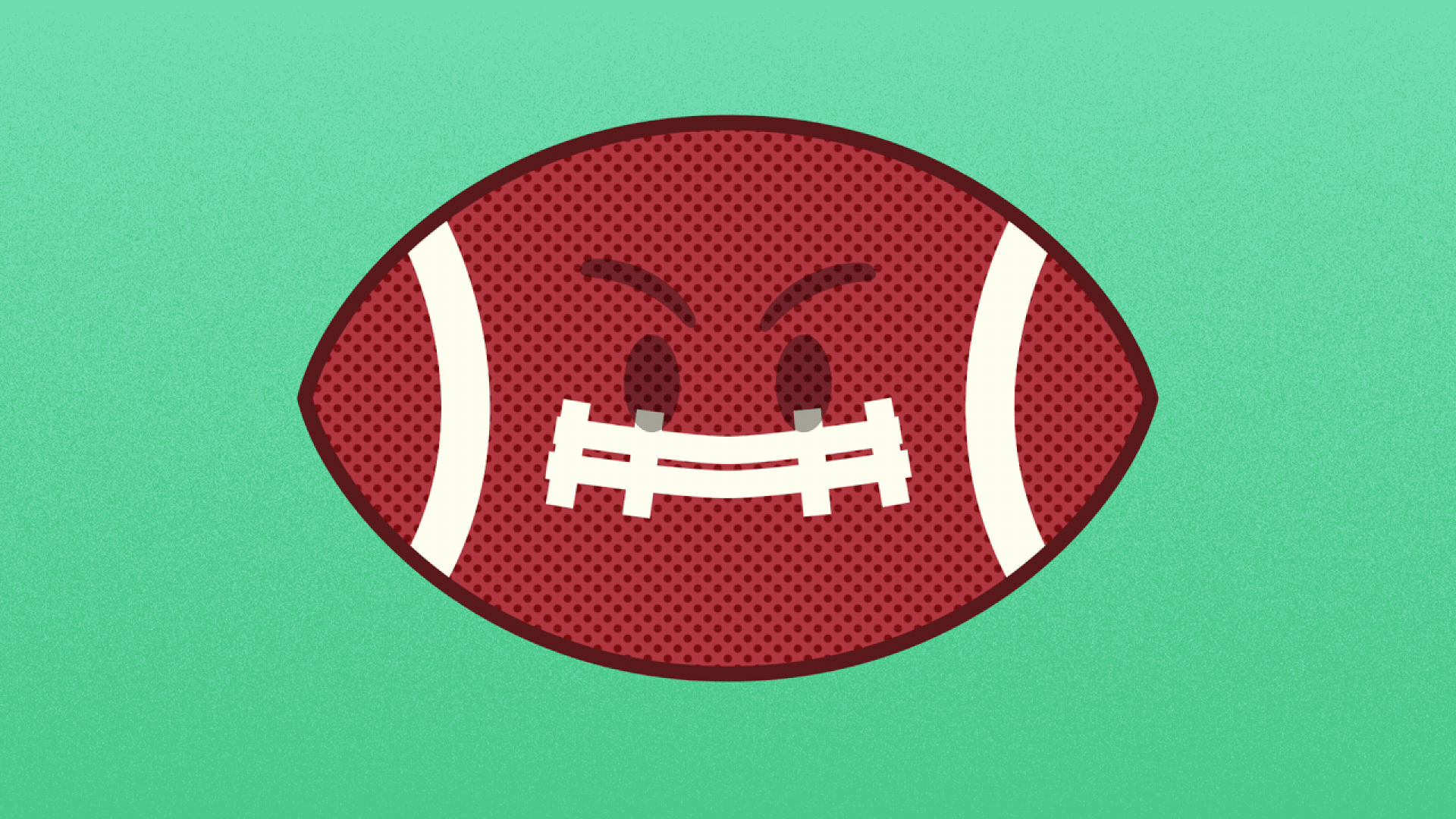 Illustration of a football turning into a football with a face sticking its tongue out. 