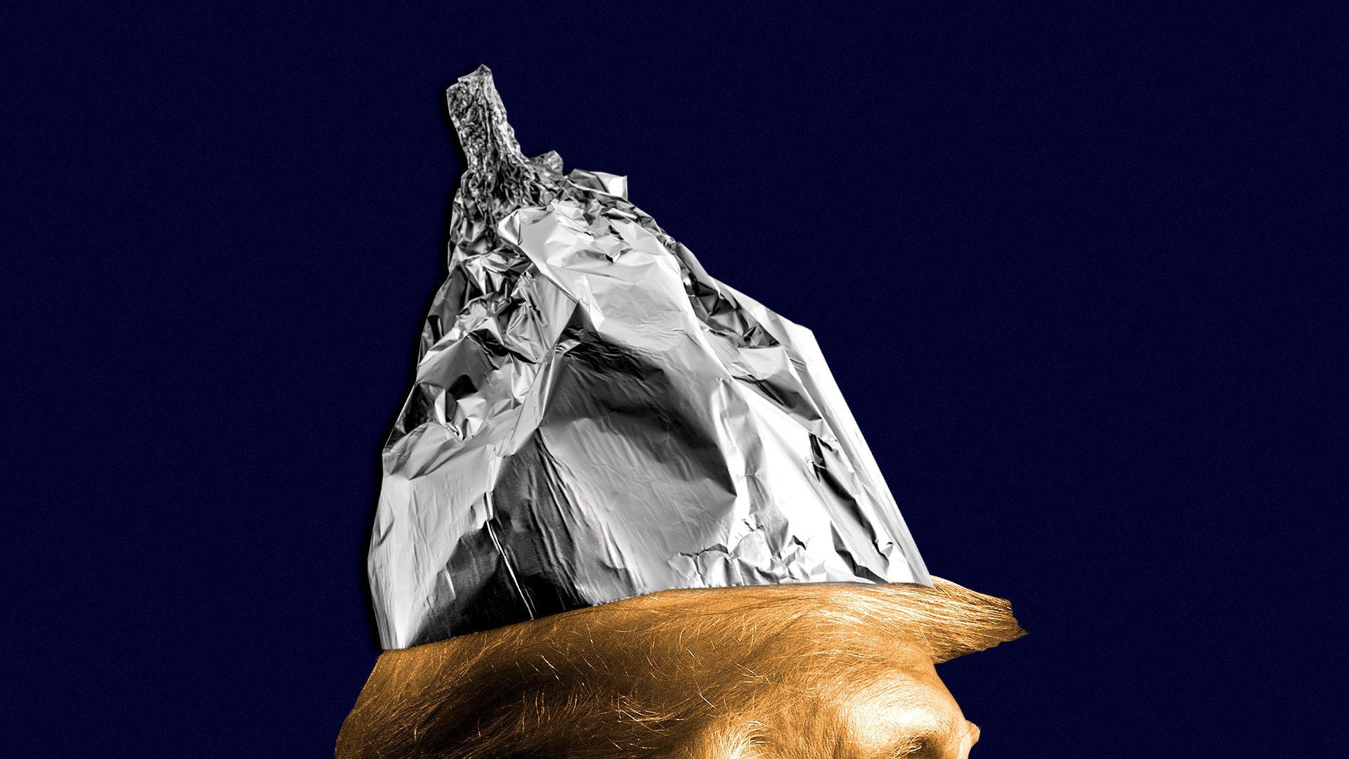 Illustration of President Trump wearing a tin foil hat