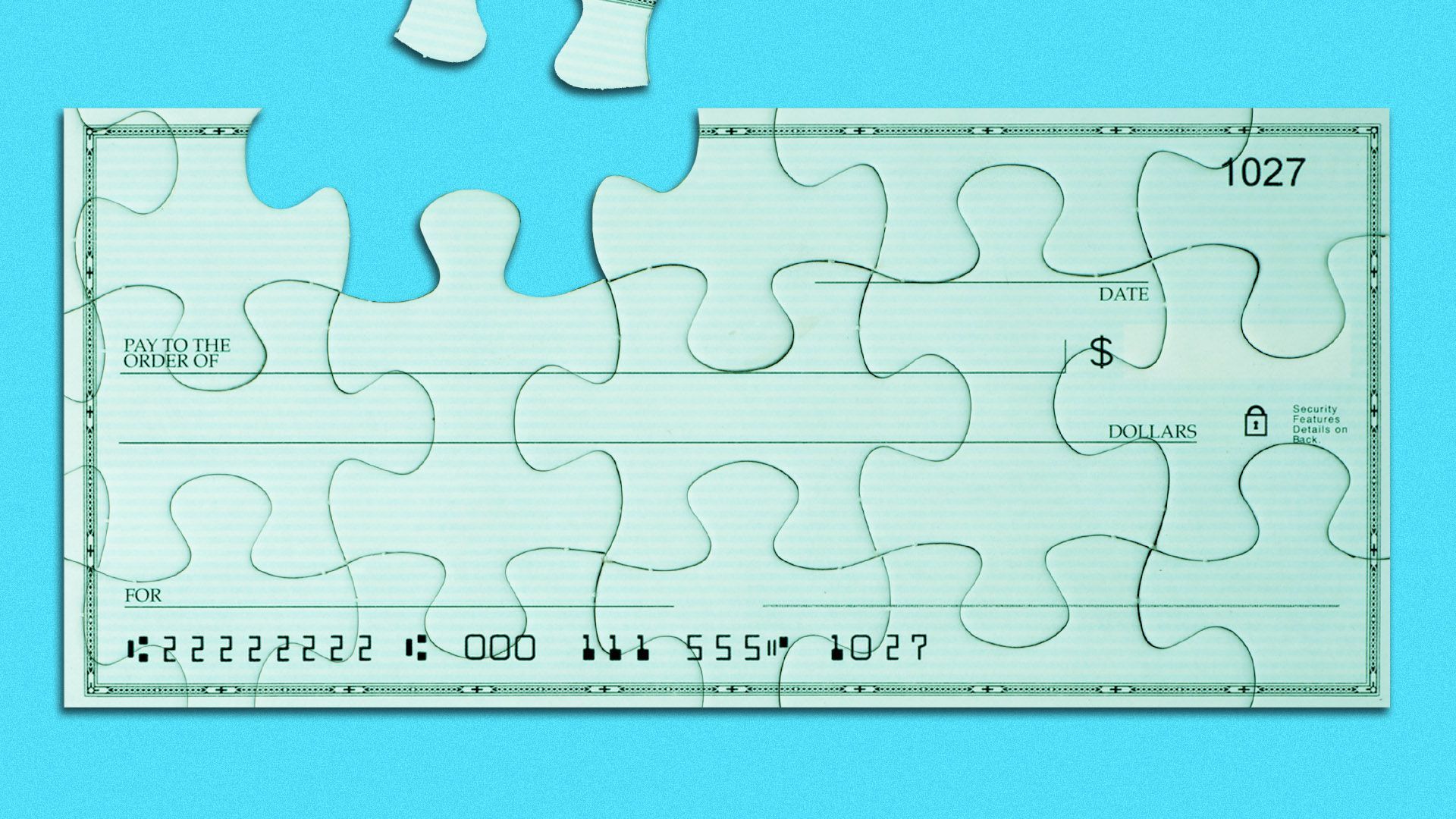 Illustration of a check made out of puzzle pieces
