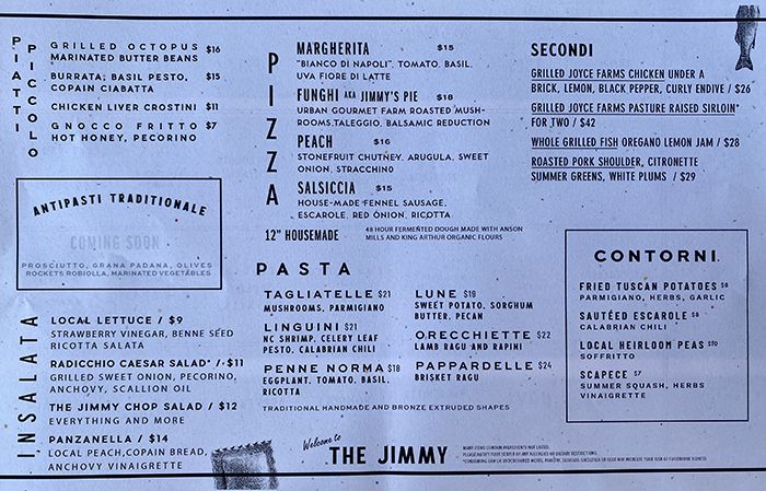 the jimmy menu