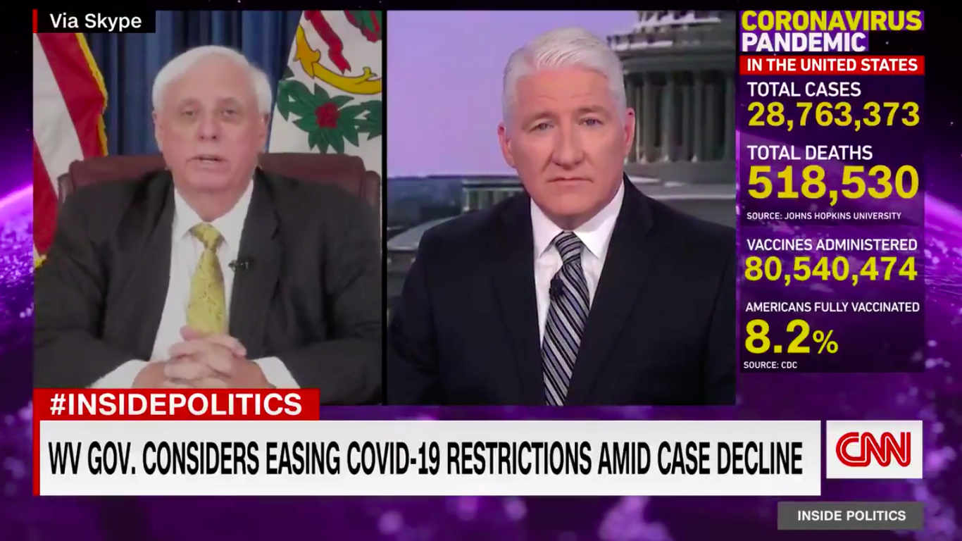 Republican governor of West Virginia says there's no plan to lift mask