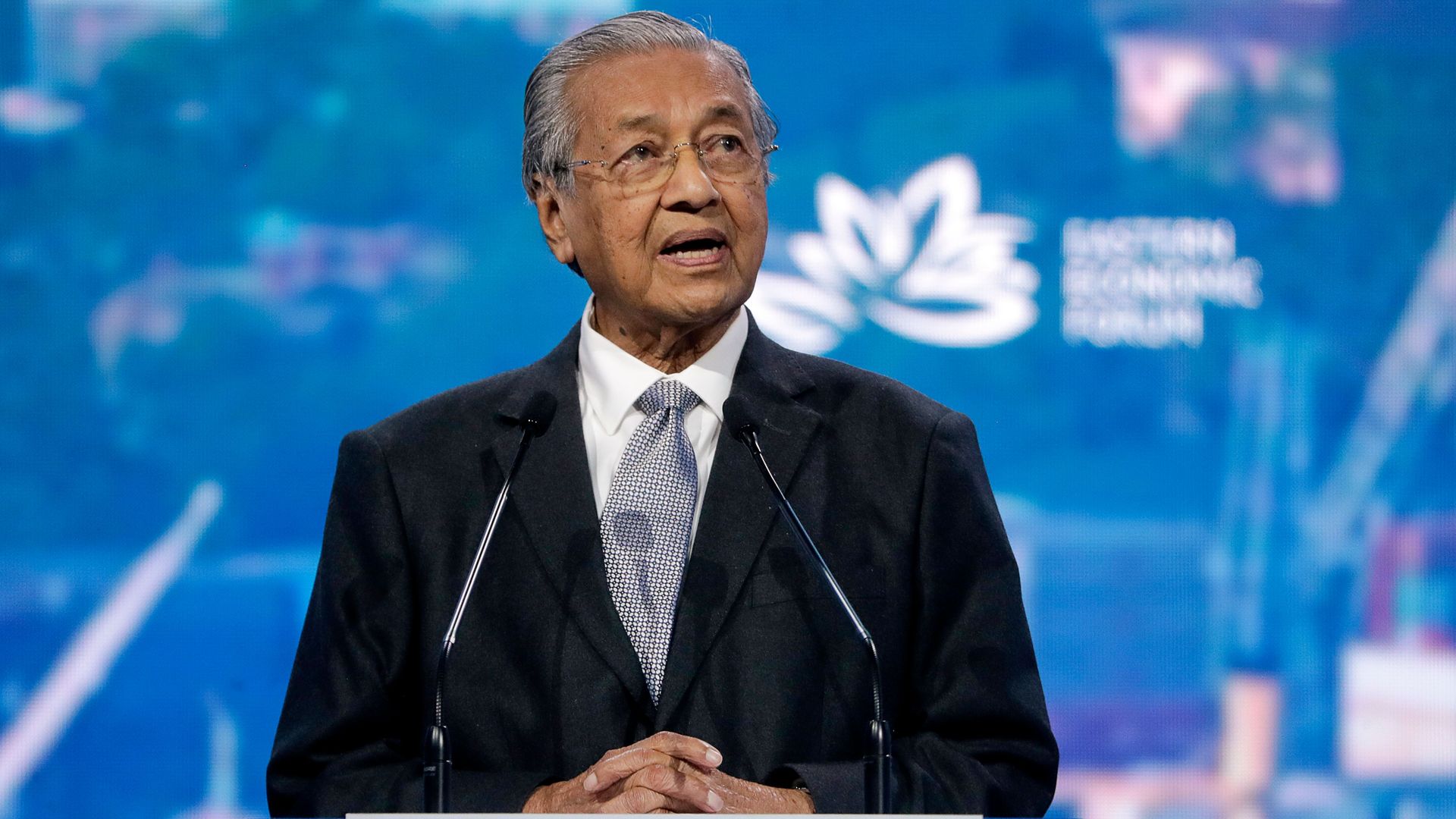Malaysian Prime Minister Mahathir Mohamad gives a speech at the Eastern Economic Forum 