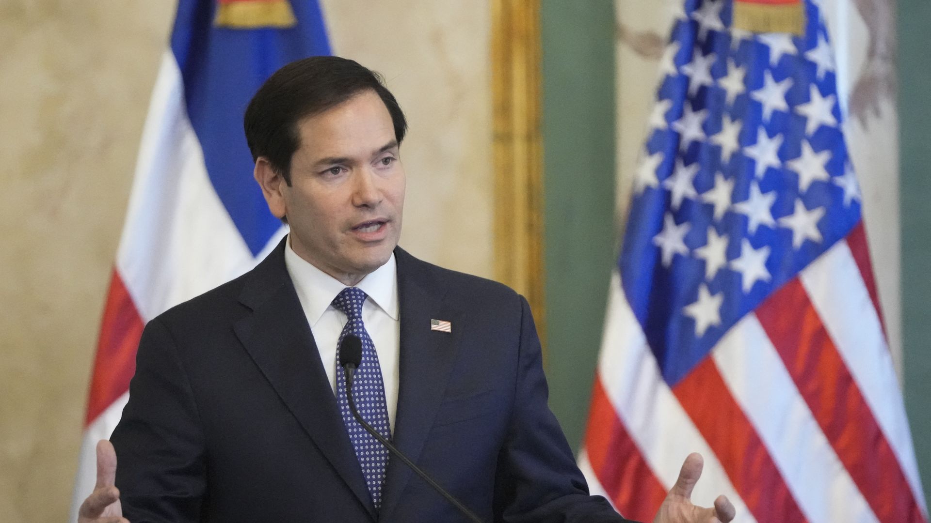 US Secretary of State Marco Rubio gives a joint news conference with Dominican Republic President Luis Abinader at the National Palace in Santo Domingo on February 6, 2025. (