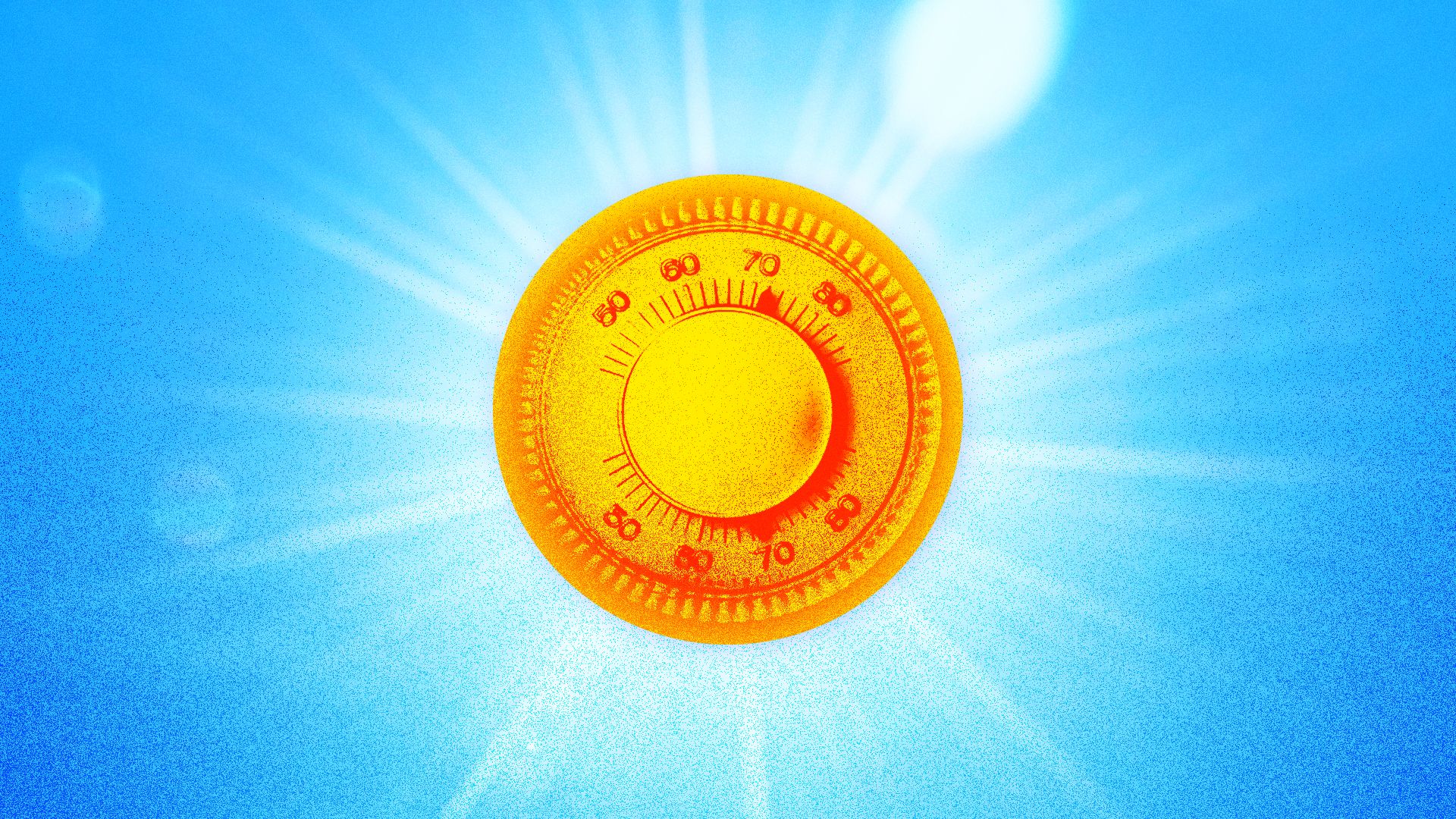 Illustration of the sun with a thermostat dial on it.