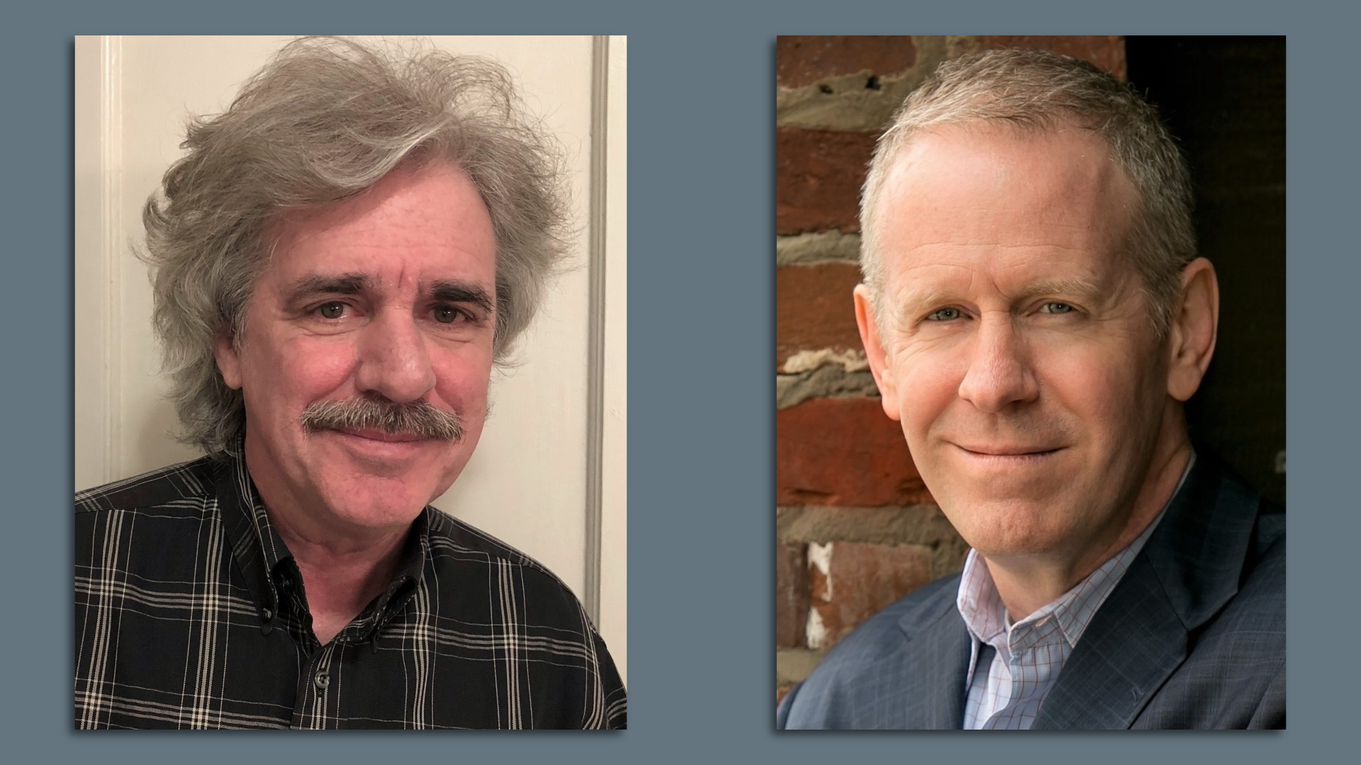 Two white mens headshots side by side