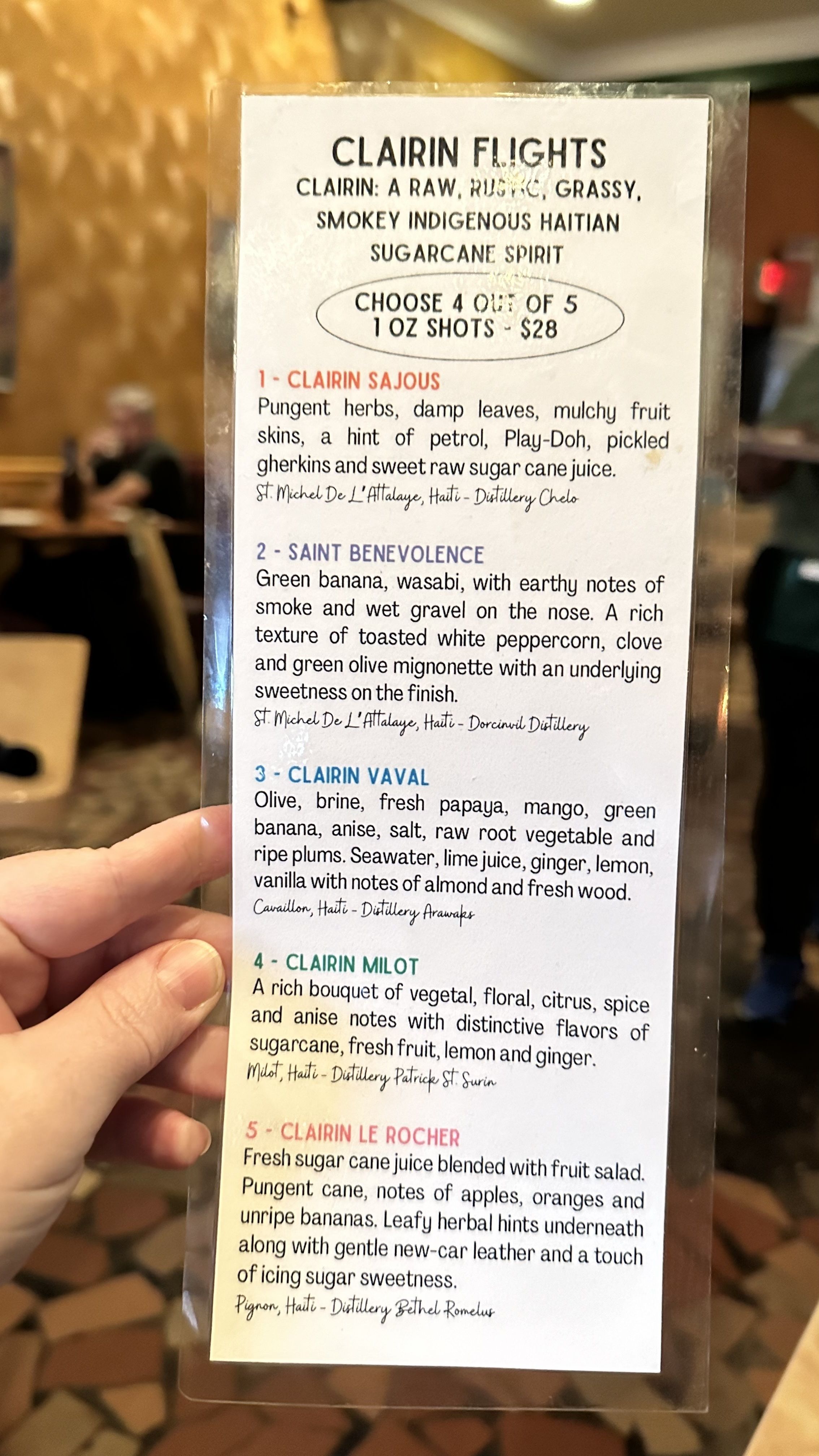 image show the menu of clairin options 