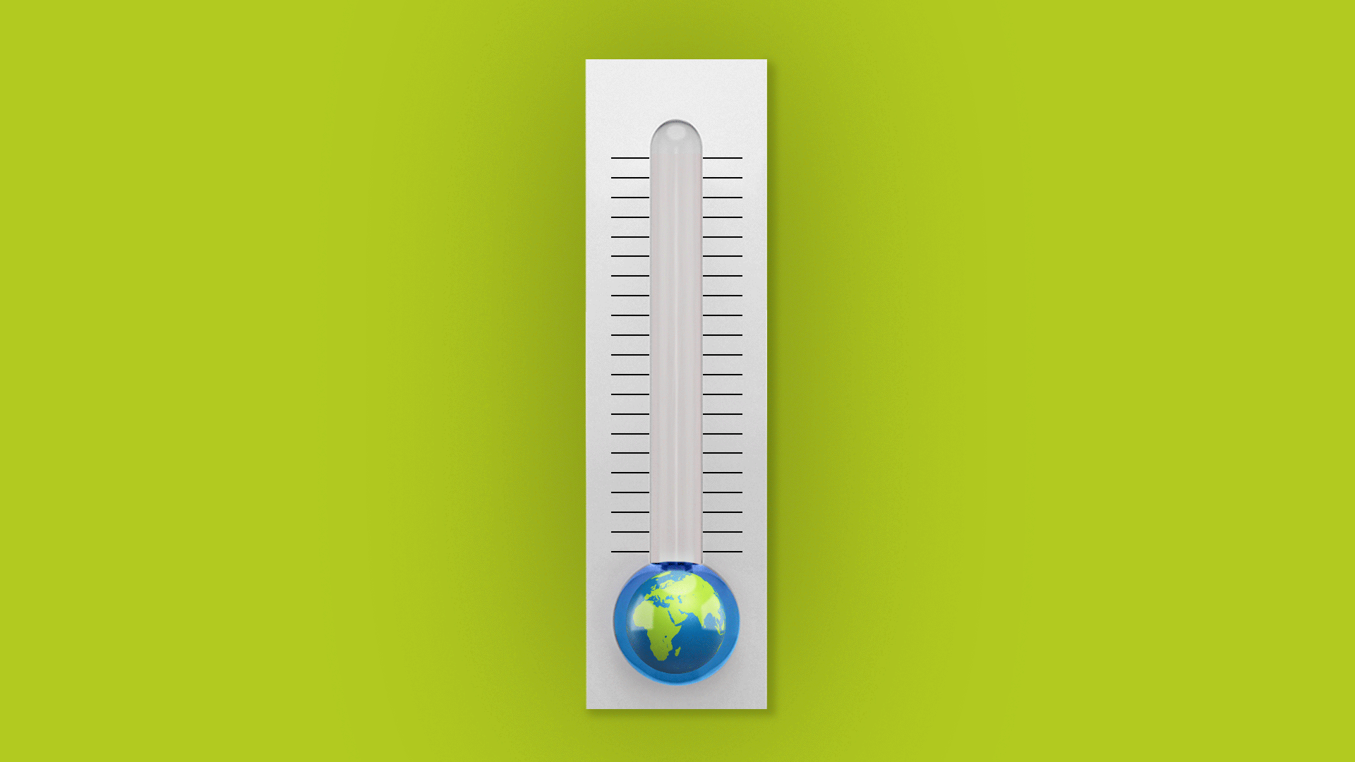Animated illustration of the Earth at the bottom of a thermometer with the ocean liquid rising up and filling the thermometer. 