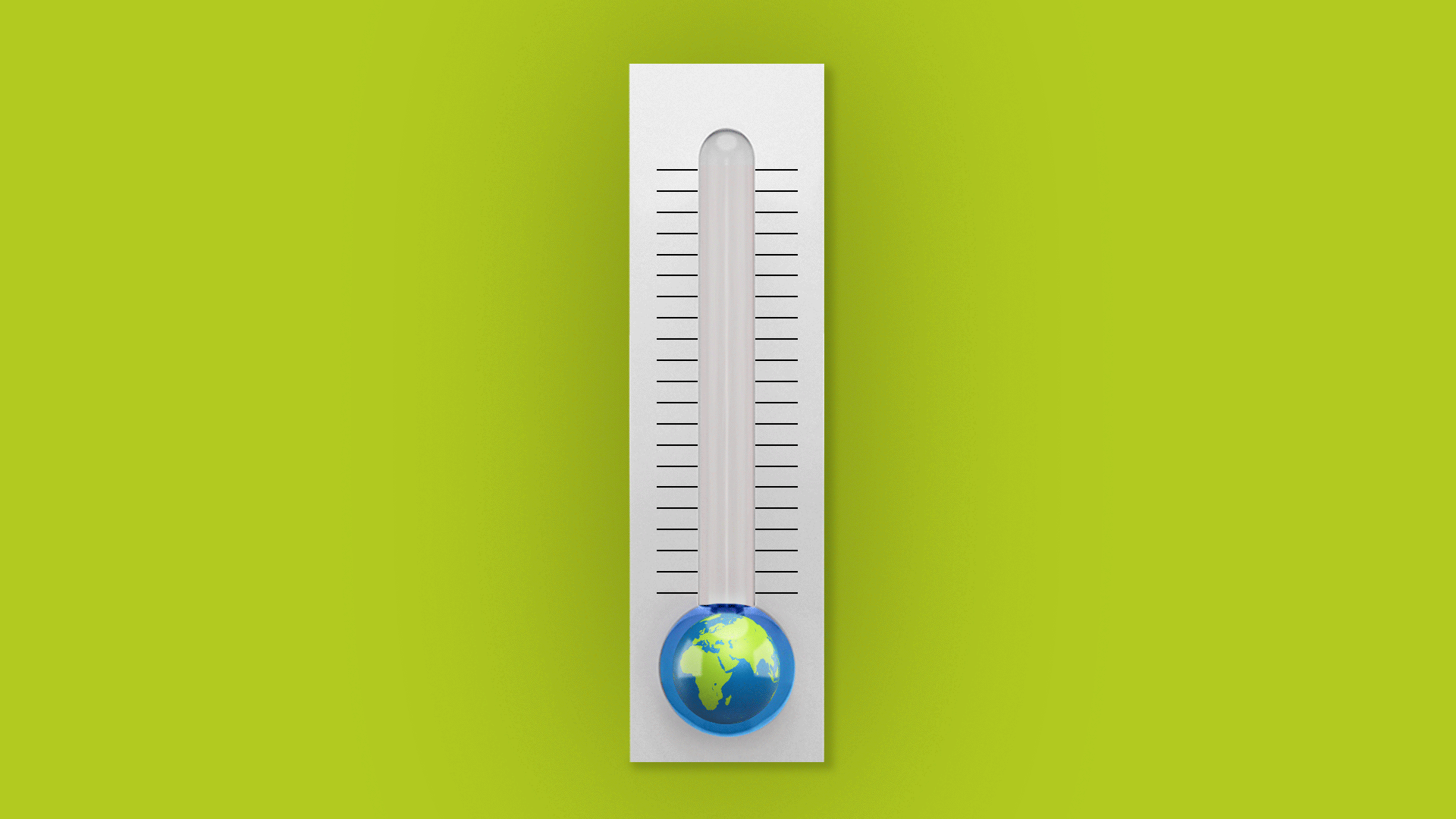 Animated illustration of the Earth at the bottom of a thermometer with the ocean liquid rising up and filling the thermometer.