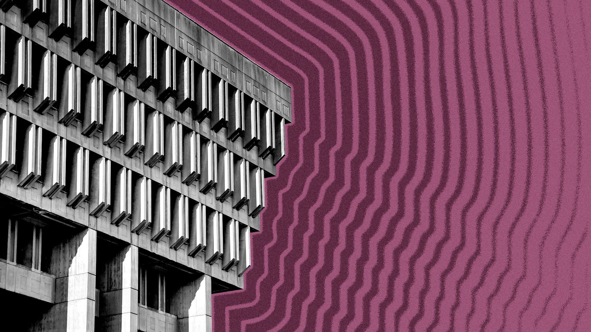 Illustration of Boston City Hall with lines radiating from it.