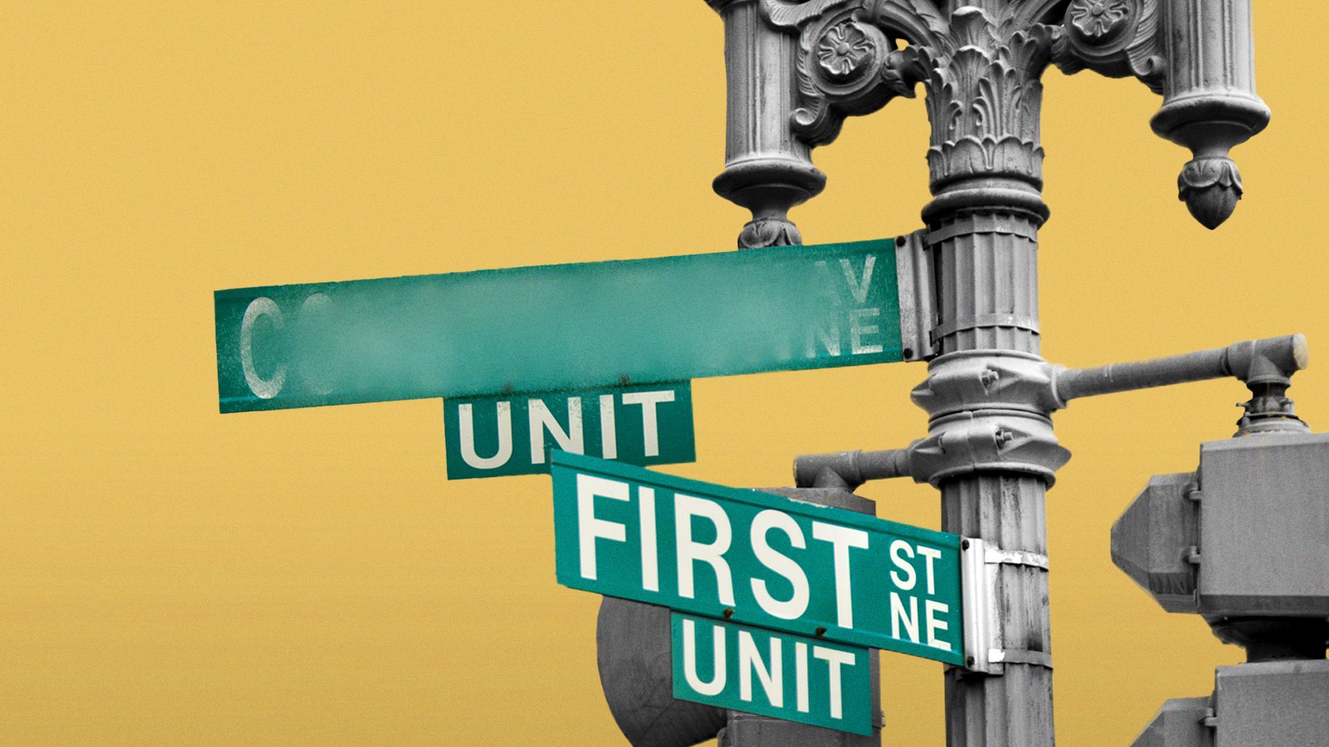 Illustration of street sign with name erased.