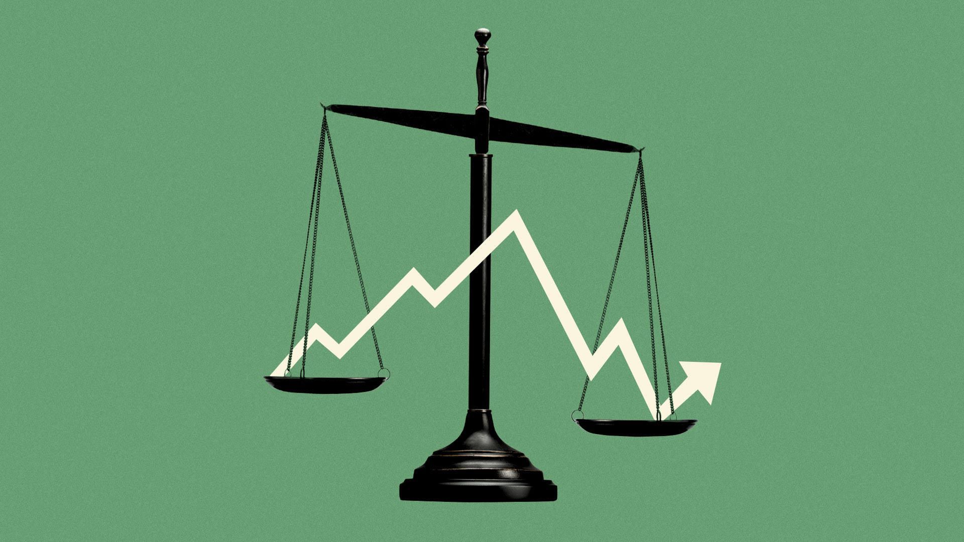 Illustration of a scale being tipped by an arrow
