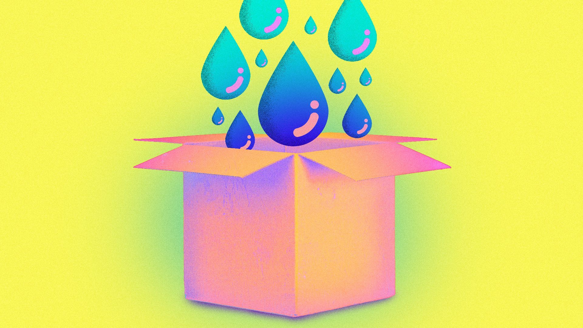 Illustration of an open box with liquid drops emerging.