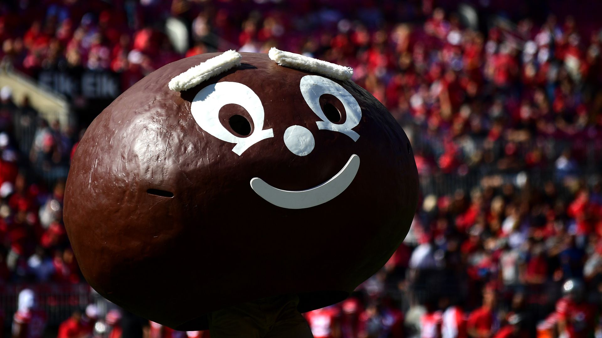 A Buckeye-themed mascot at the Ohio State football game.