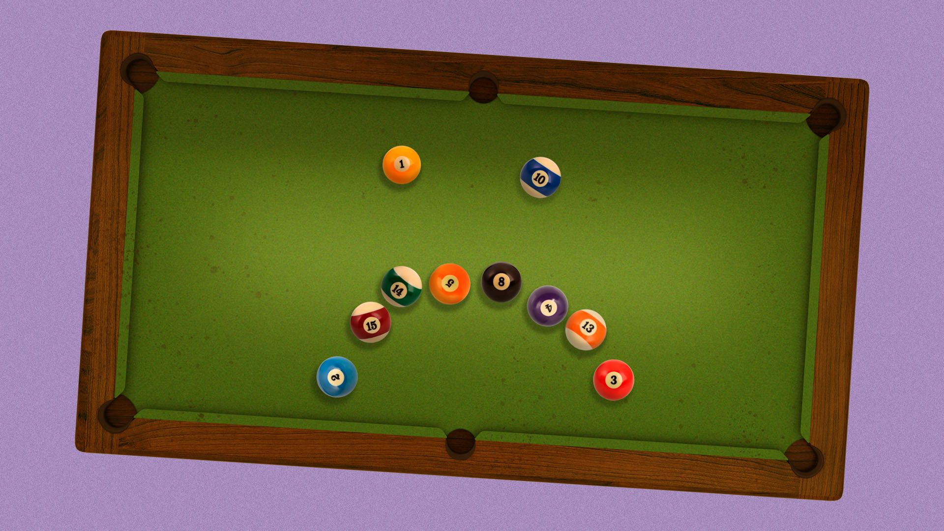 Illustration of pool table with the pool balls shaped like a frowny face