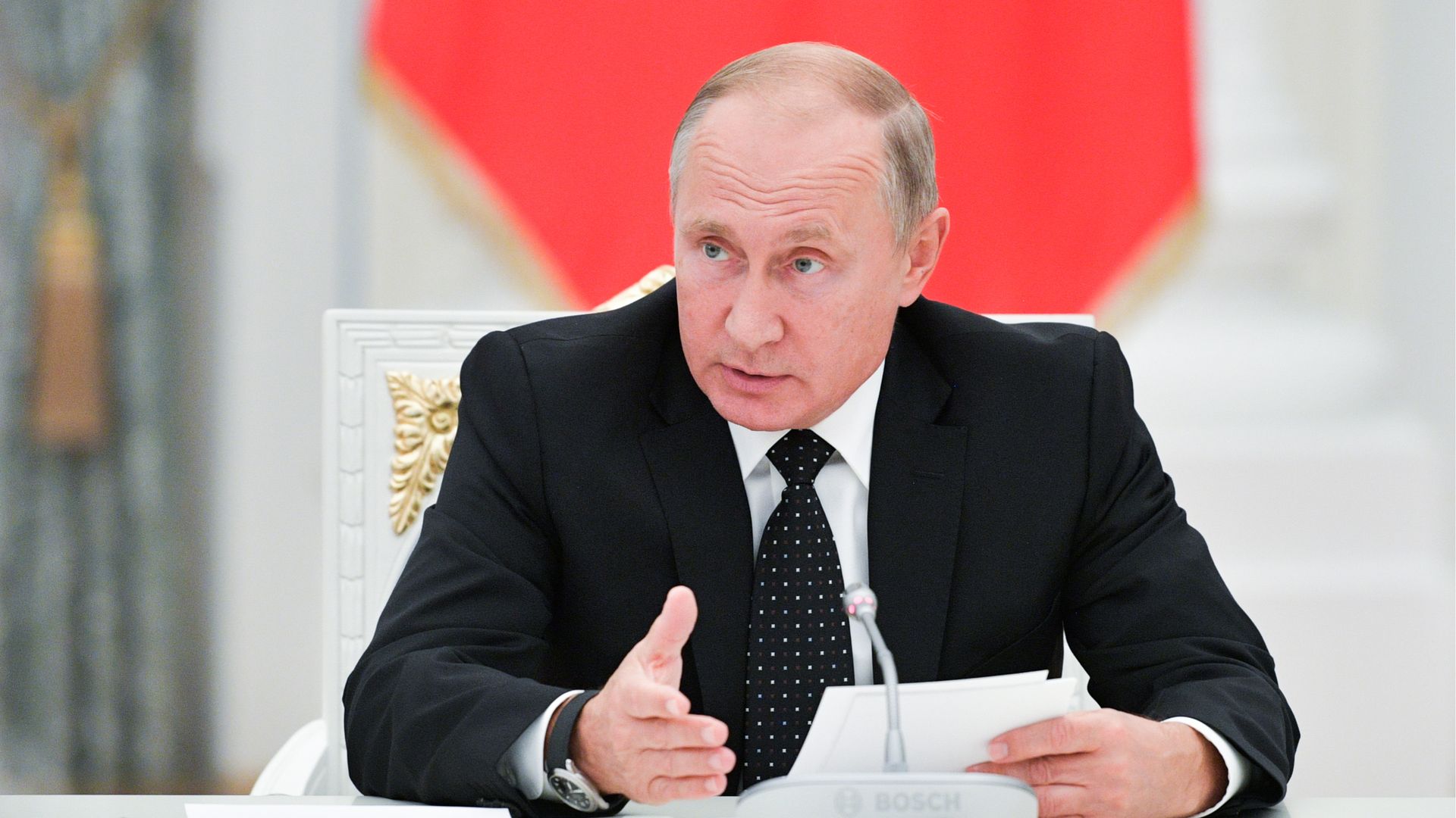 Russia's President Vladimir Putin speaks during a meeting with the newly elected regional leaders at the Moscow Kremlin. 