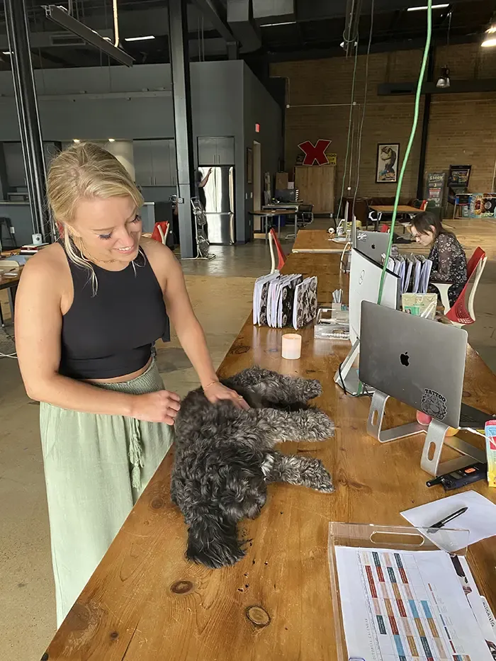 dog-friendly office, Charlotte office, Charlotte dogs, Charlotte puppies, Charlotte pets, Tattoo Projects dog feature, tattoo projects, spark publications, humane society of Charlotte, Tyler 2 construction, Laundry2u