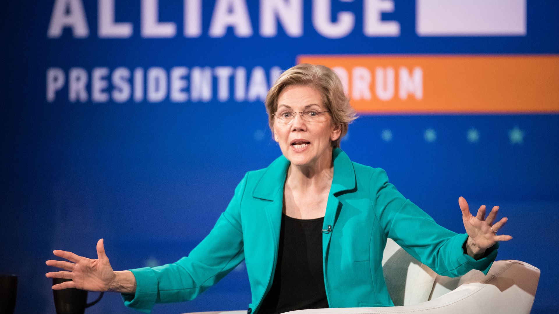  Democratic presidential candidate Sen. Elizabeth Warren (D-MA) participates in the Black Economic Alliance Forum at the Charleston Music Hall on June 15, 2019 in Charleston, South Carolina. 