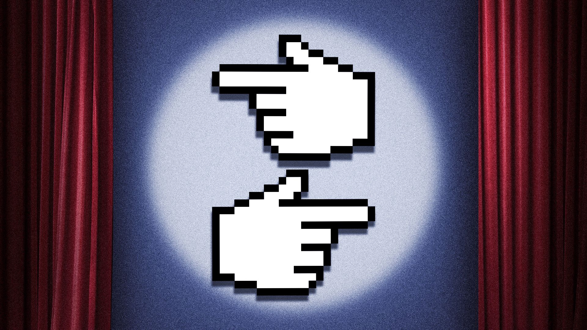 Illustration of two pointing cursors on a stage pointing in opposite directions