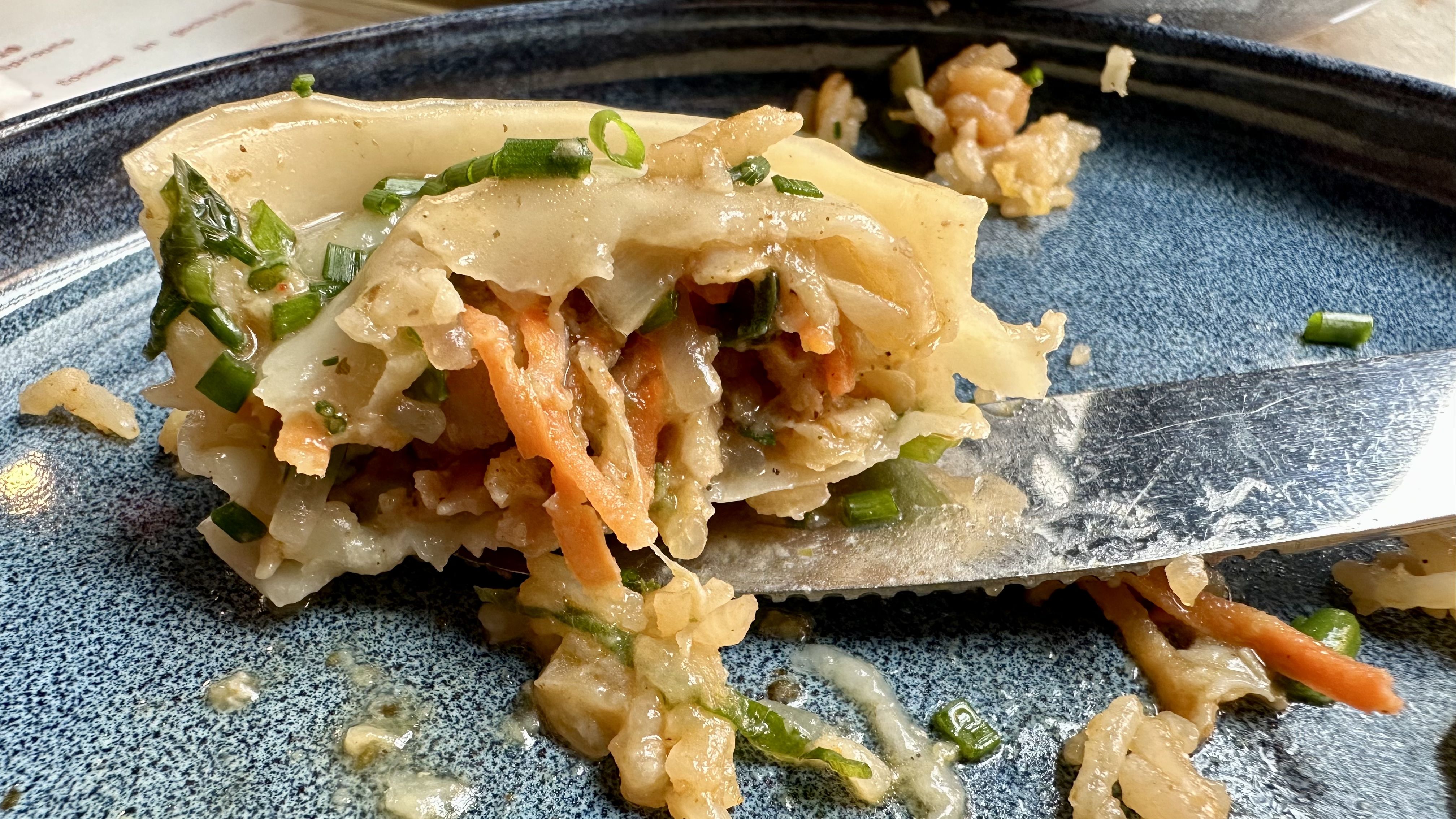 inside of a gumbo dumpling
