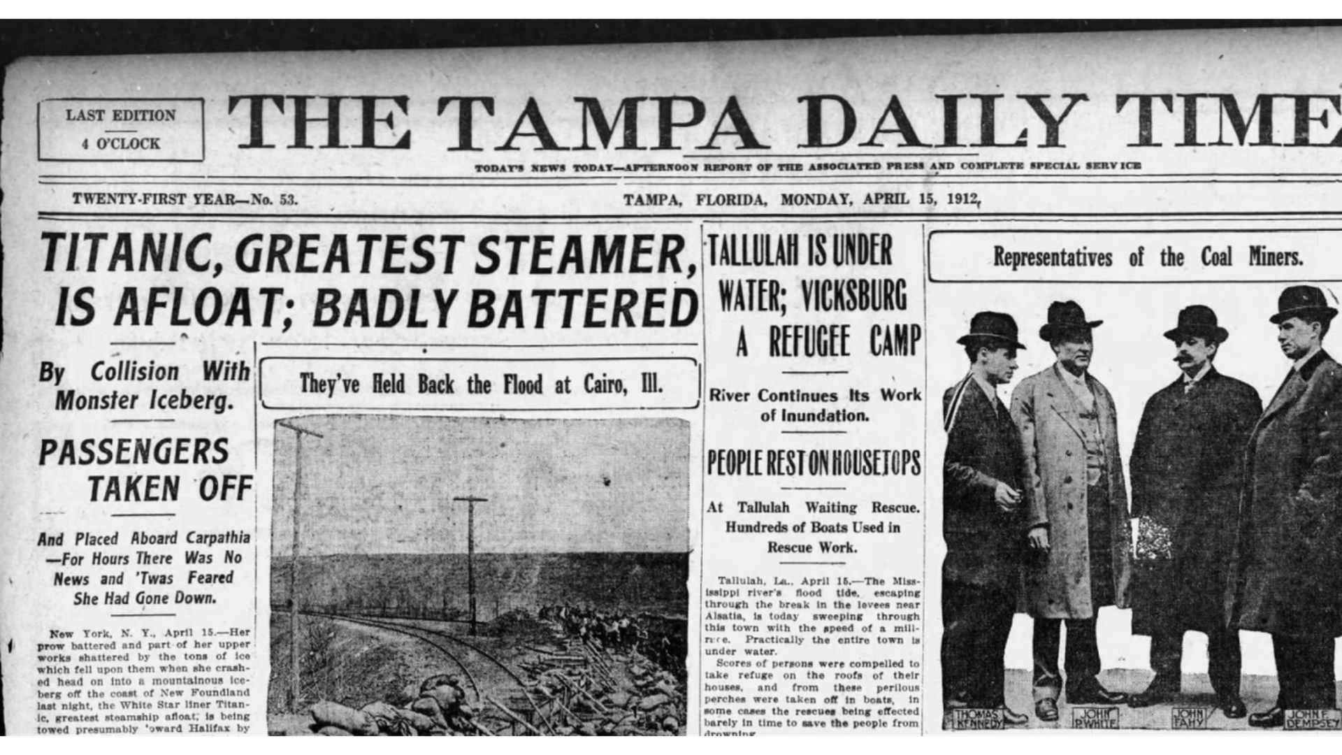 An incorrect headline in the Tampa Daily Times.
