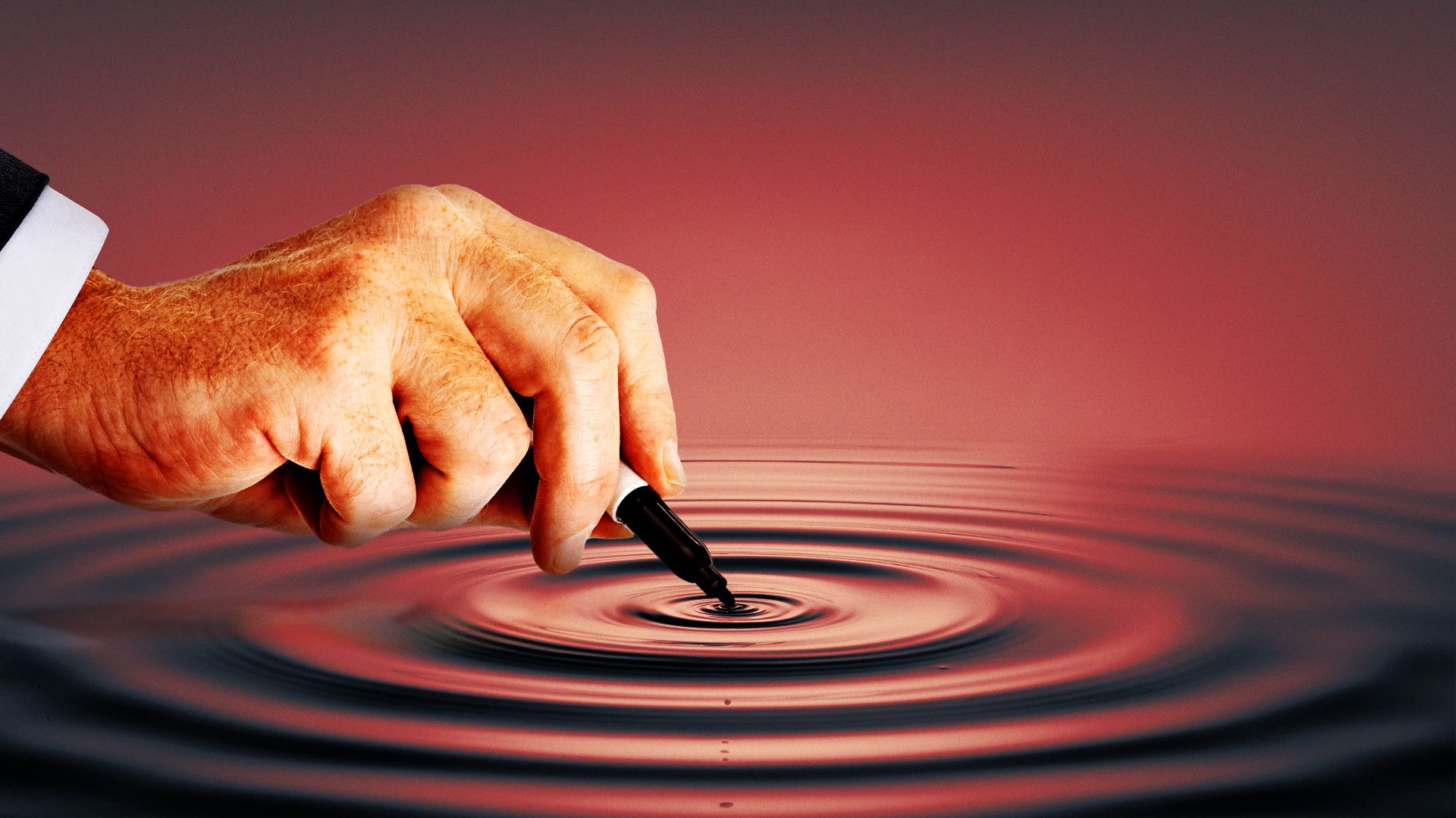 Illustration of a hand holding a sharpie, and ripples radiating from the tip of the sharpie.