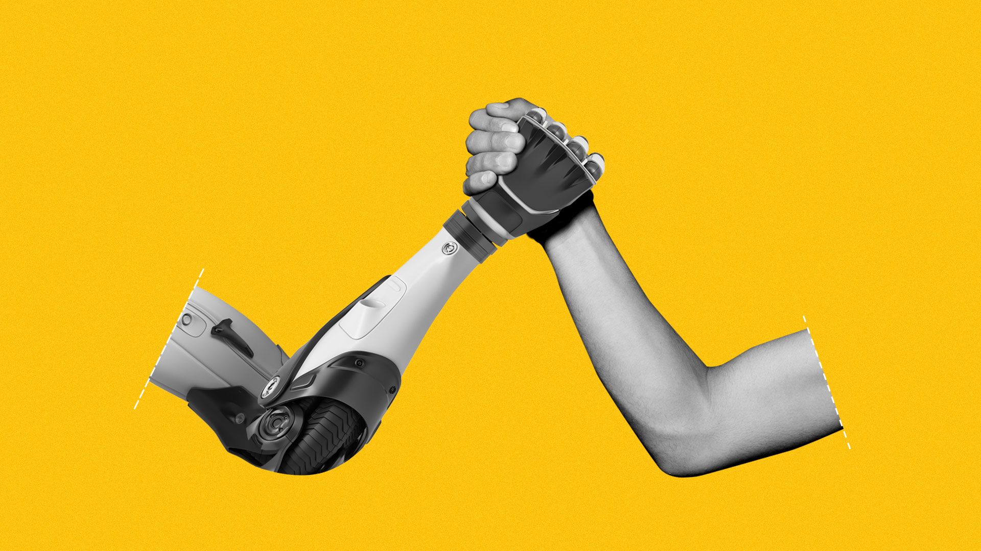 Illustration of a robot and human arms arm-wrestling