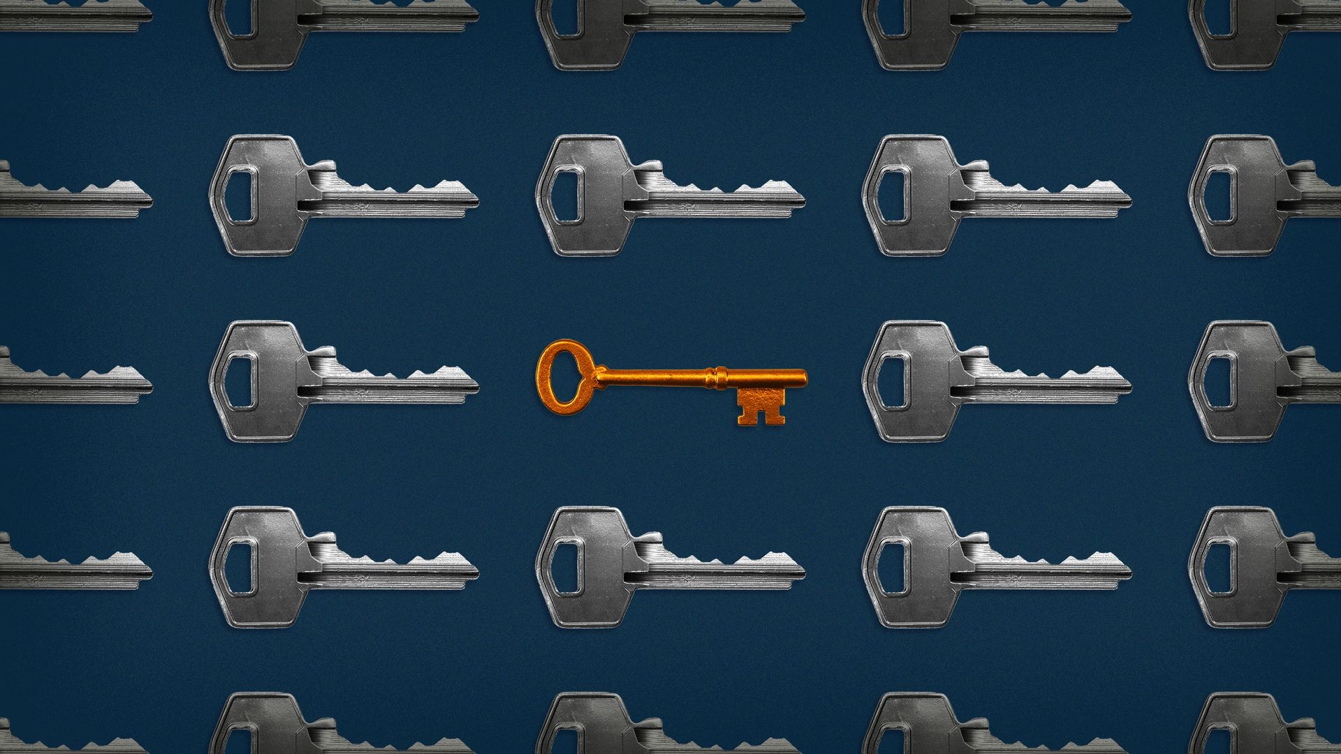 Illustration of one old fashioned key surrounded by newer keys.