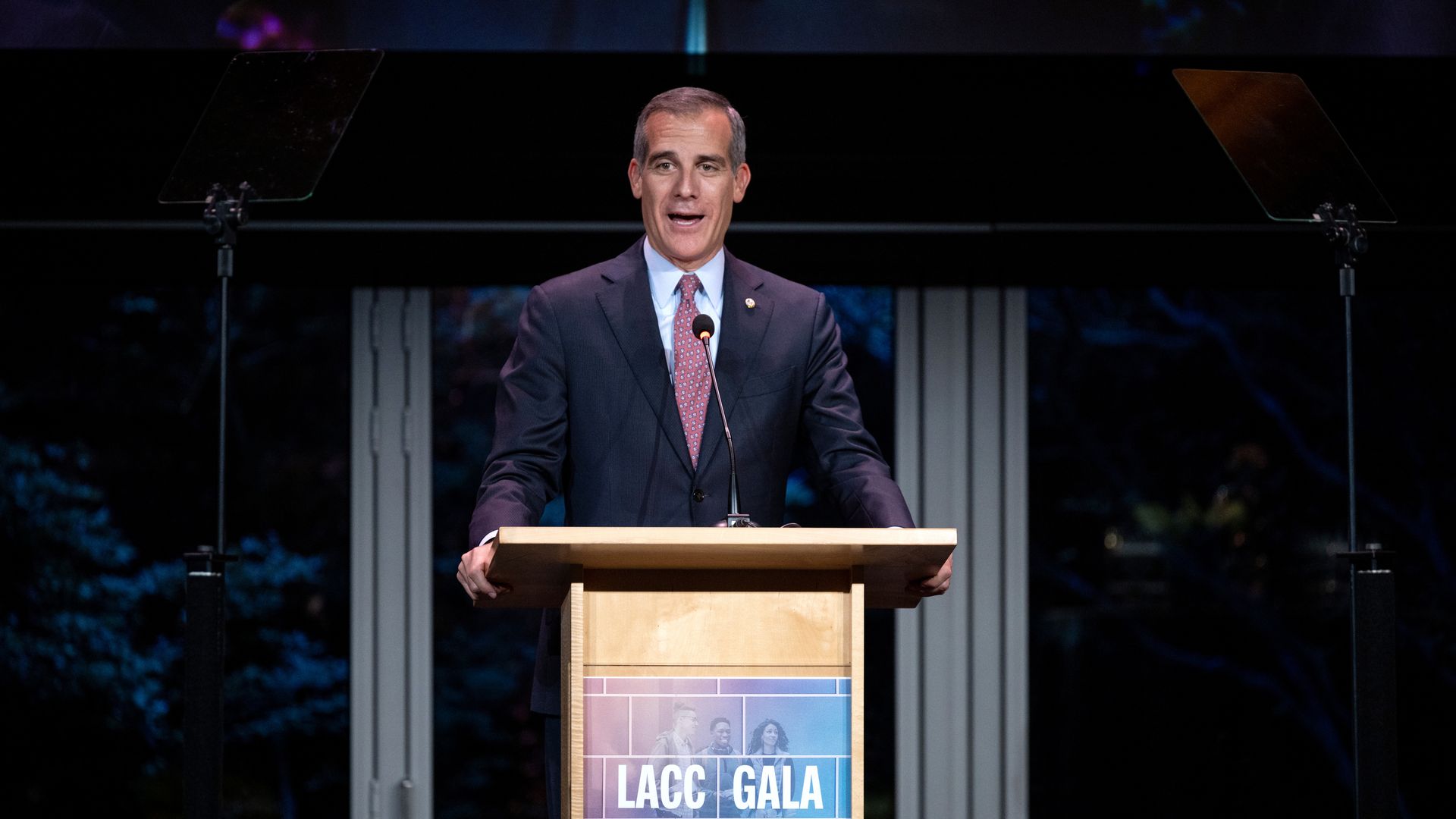 LA Mayor Eric Garcetti attends the 2022 Los Angeles City College Foundation Gala at the Skirball Cultural Center on October 27, 2022 in Los Angeles, California