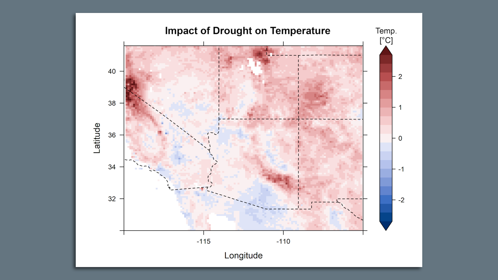 Map showing how drought conditions in the Southwest affected temperatures in June 2021.
