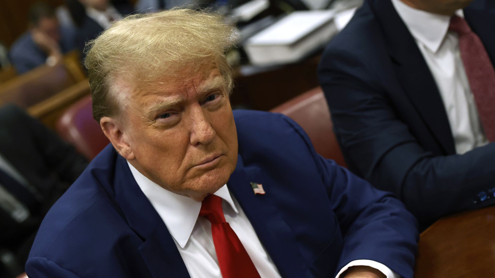 Former U.S. President Donald Trump attends his trial for allegedly covering up hush money payments at Manhattan Criminal Court on May 6, 2024 in New York City