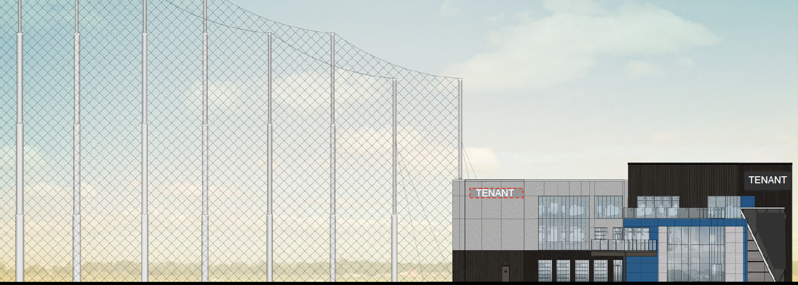 a rendering of a golf driving range building