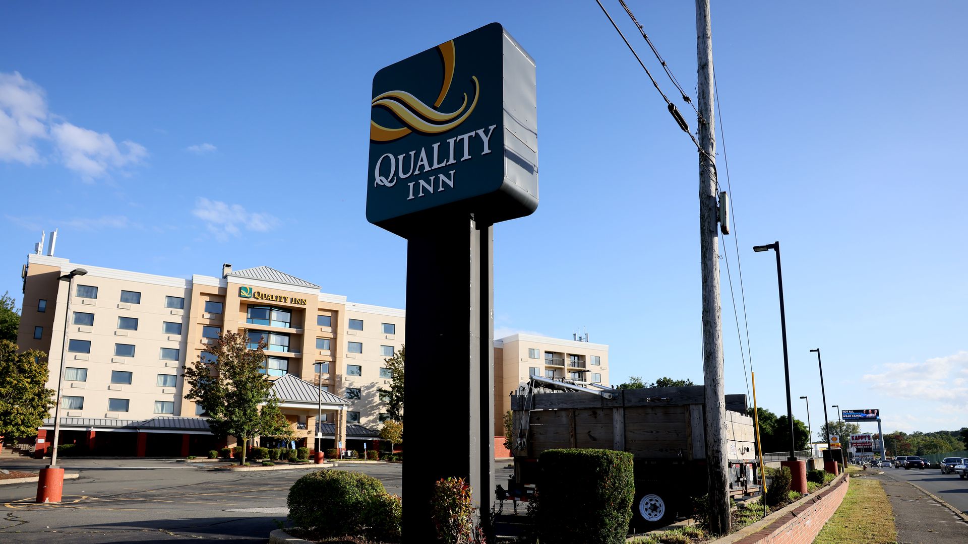 The sign and entrance to the Quality Inn in Revere, Massachusetts
