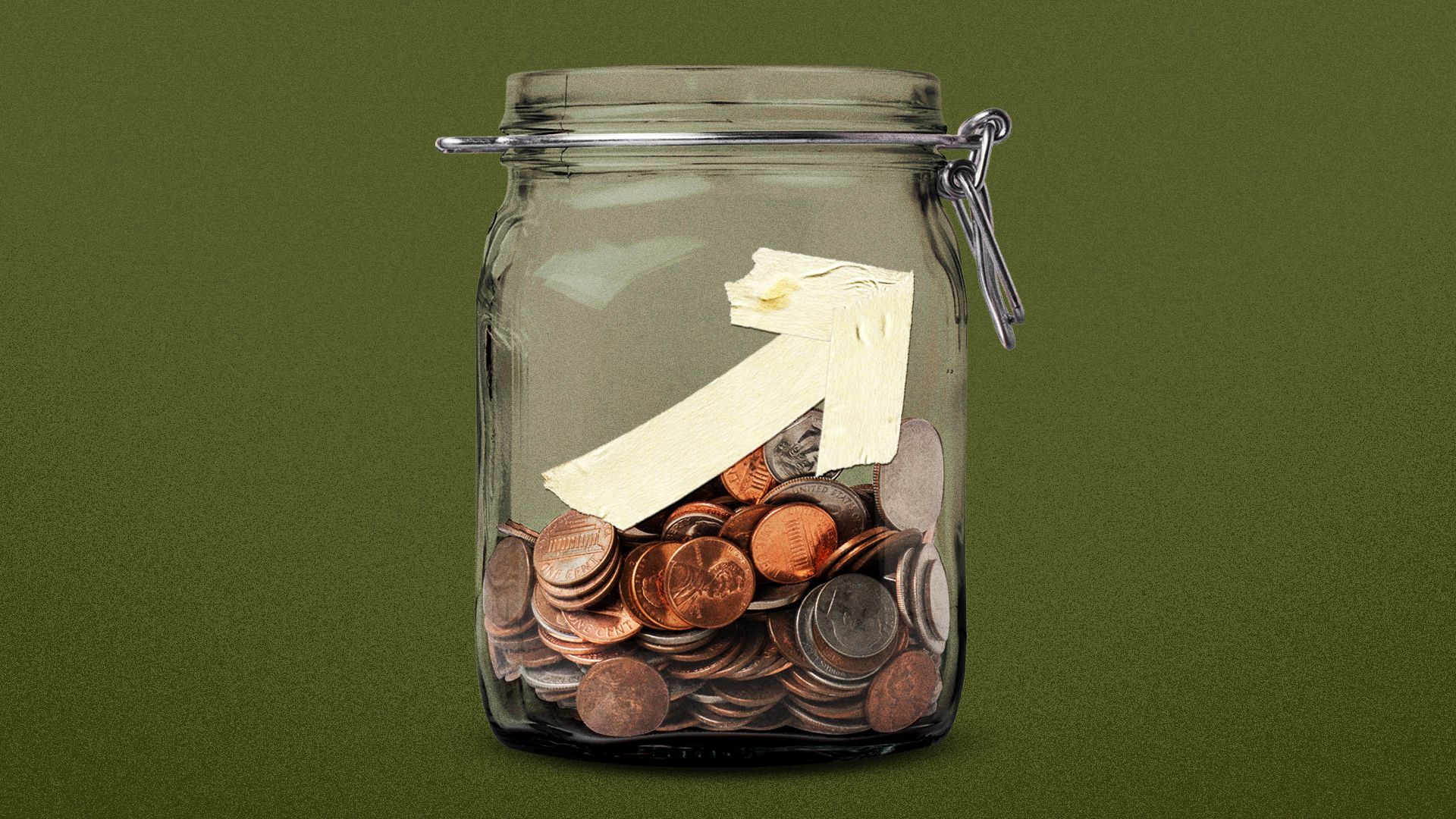 Illustration of a tip jar with an upward arrow in masking tape on the front. 