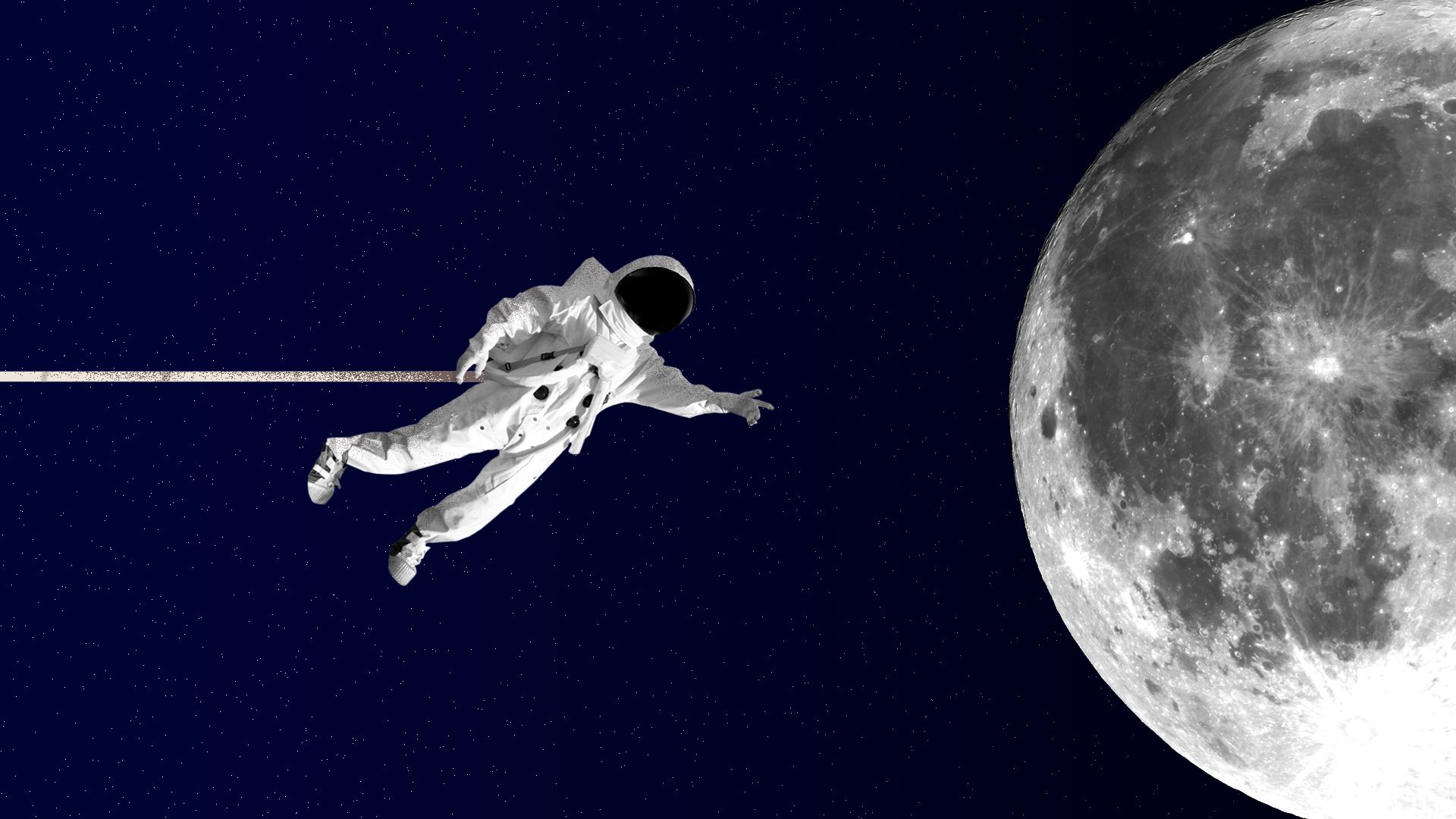 Illustration of an astronaut reaching out for the moon.