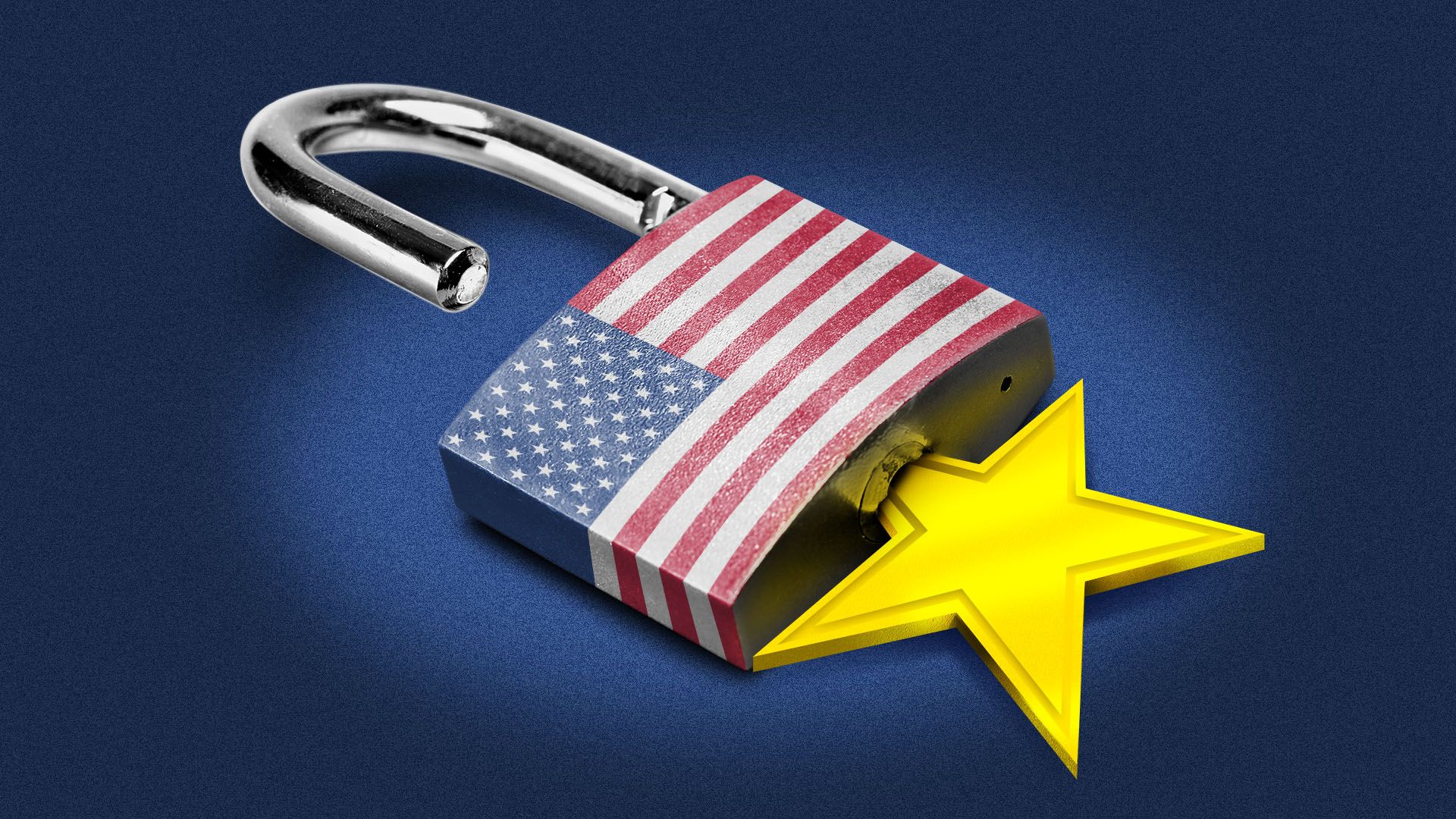Illustration of a padlock with an American flag being unlocked by a yellow star