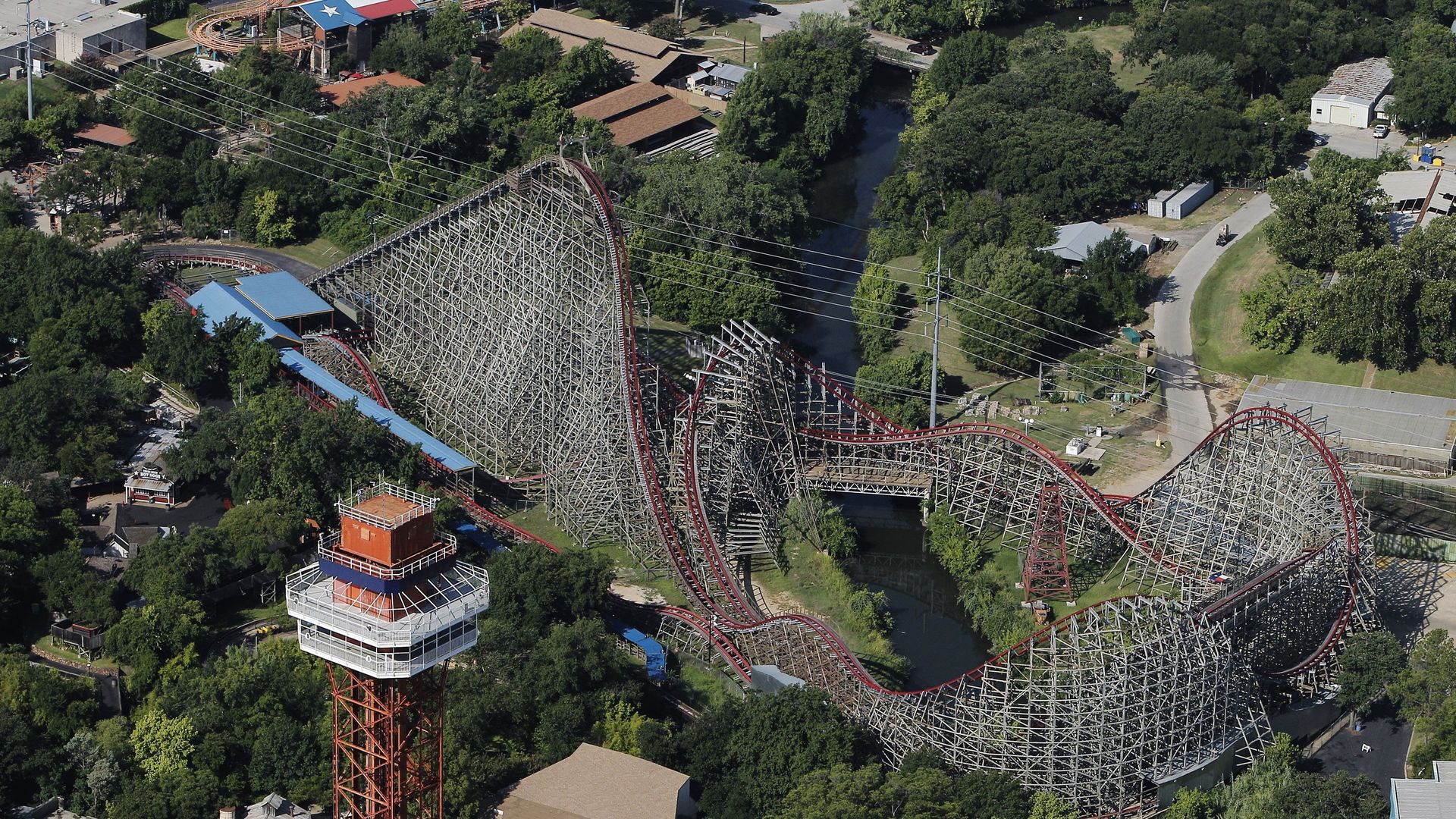 Six Flags roller coasters, as seen from the sky