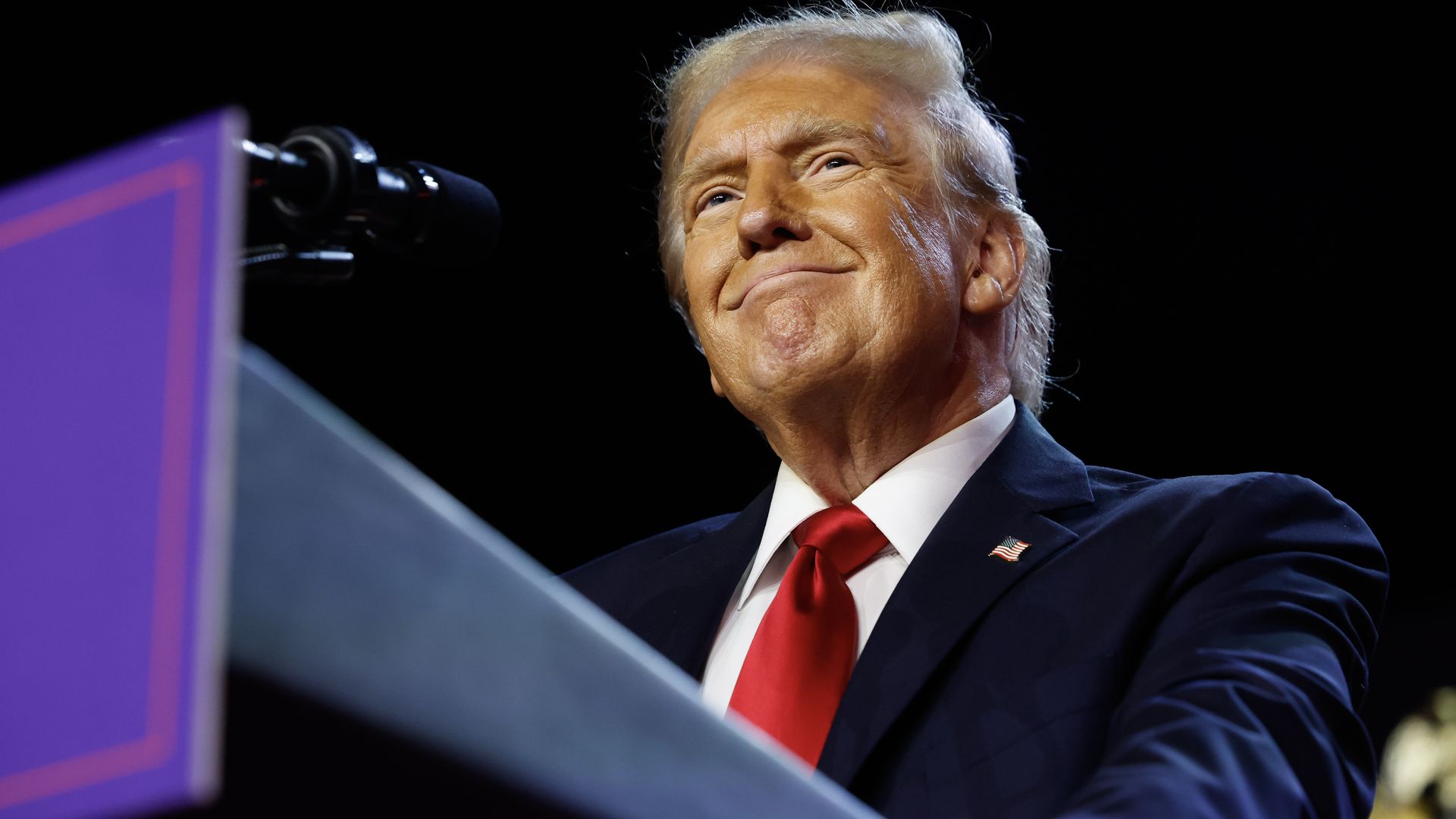 Republican presidential nominee, former U.S. President Donald Trump arrives to speak during an election night event at the Palm Beach Convention Center on November 06, 2024 in West Palm Beach, Florida.
