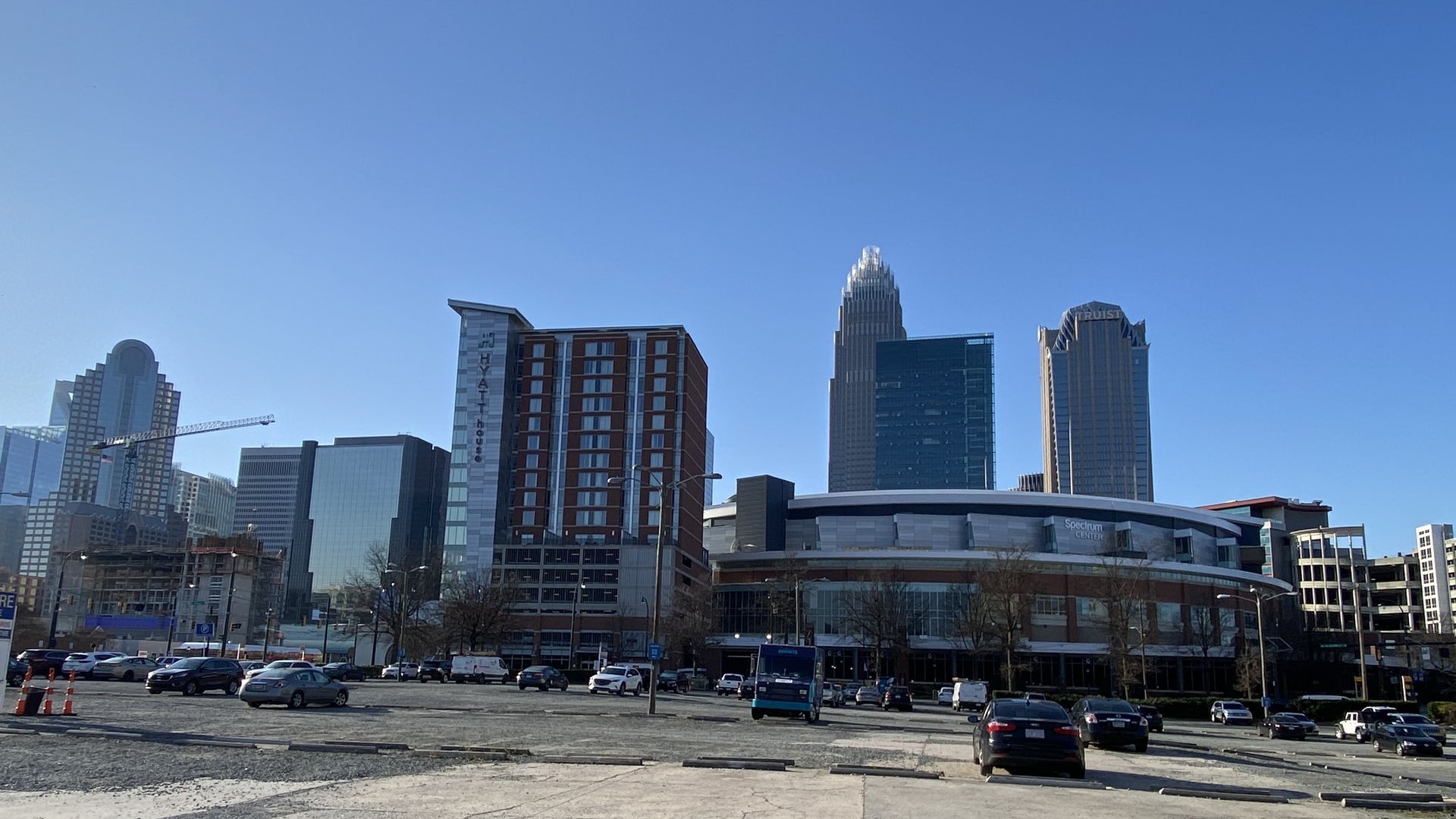 This Uptown parking lot across from Spectrum Center is the proposed site for the team's new practice facility. Photo: Ashley Mahoney/Axios