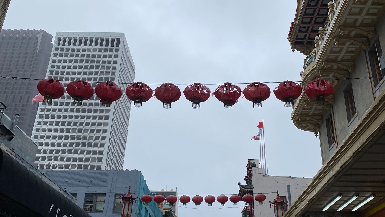 Chinese lanterns. Chinatown and japanese street holiday red lamp