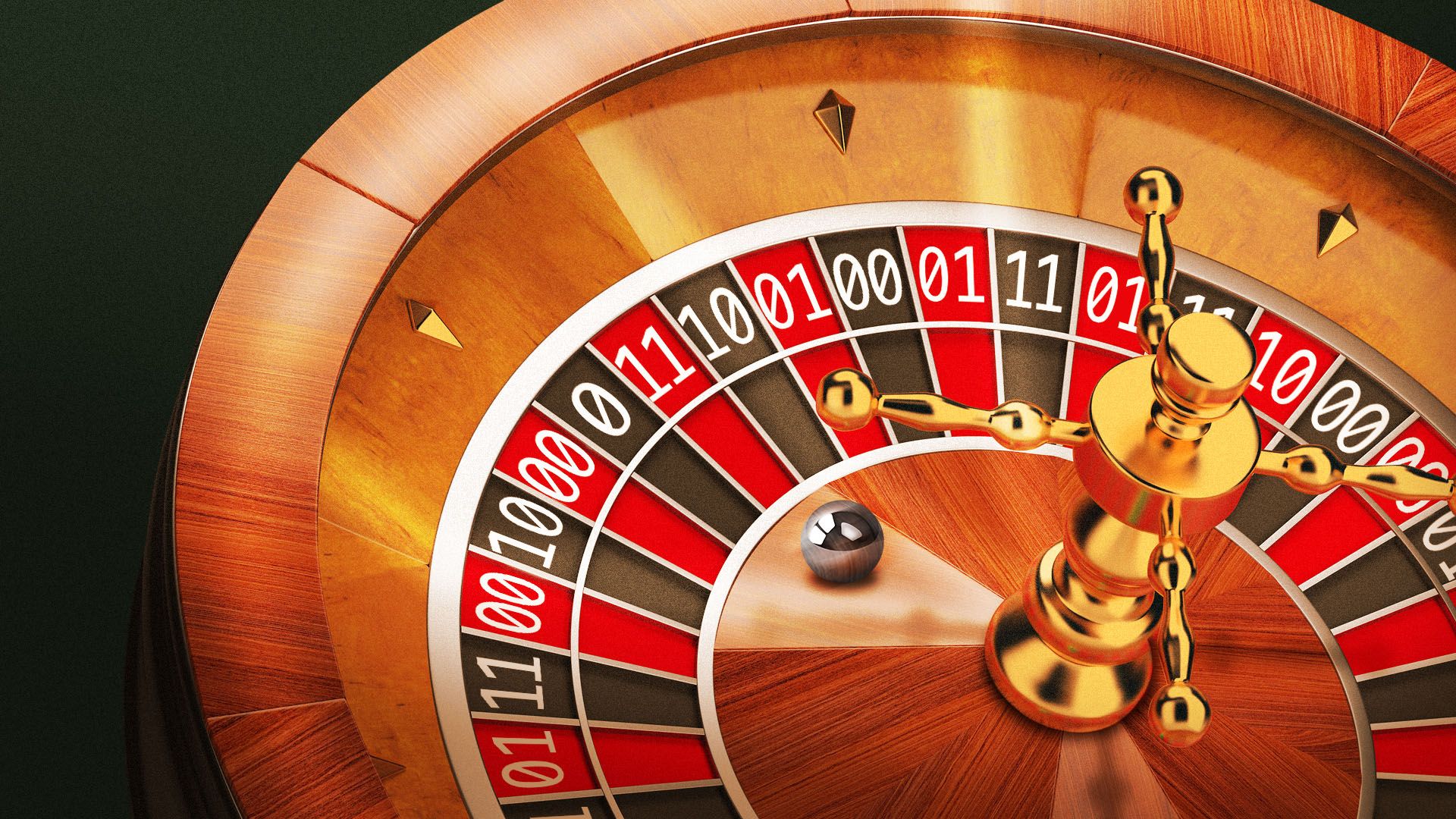 Illustration of a roulette wheel featuring just binary code