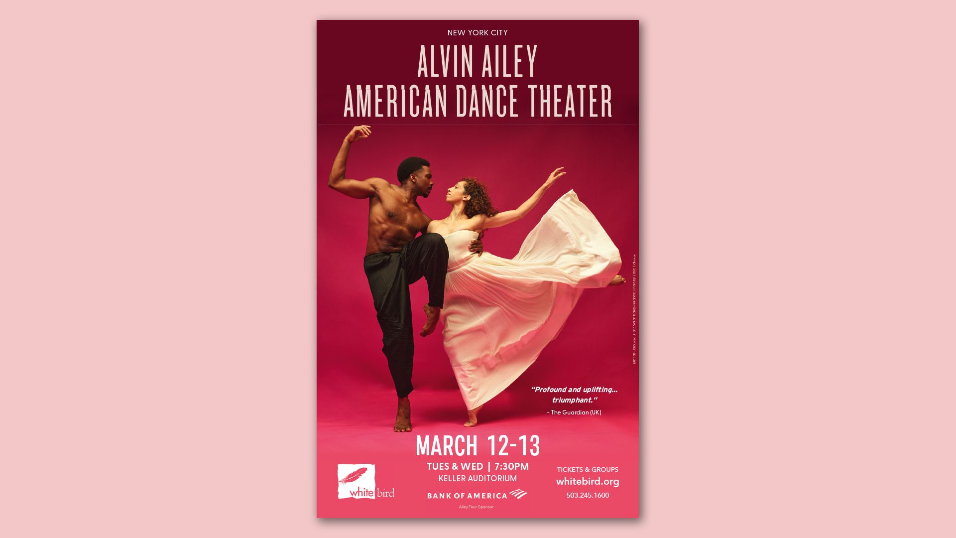 A male and female dance on a red background on a dance poster