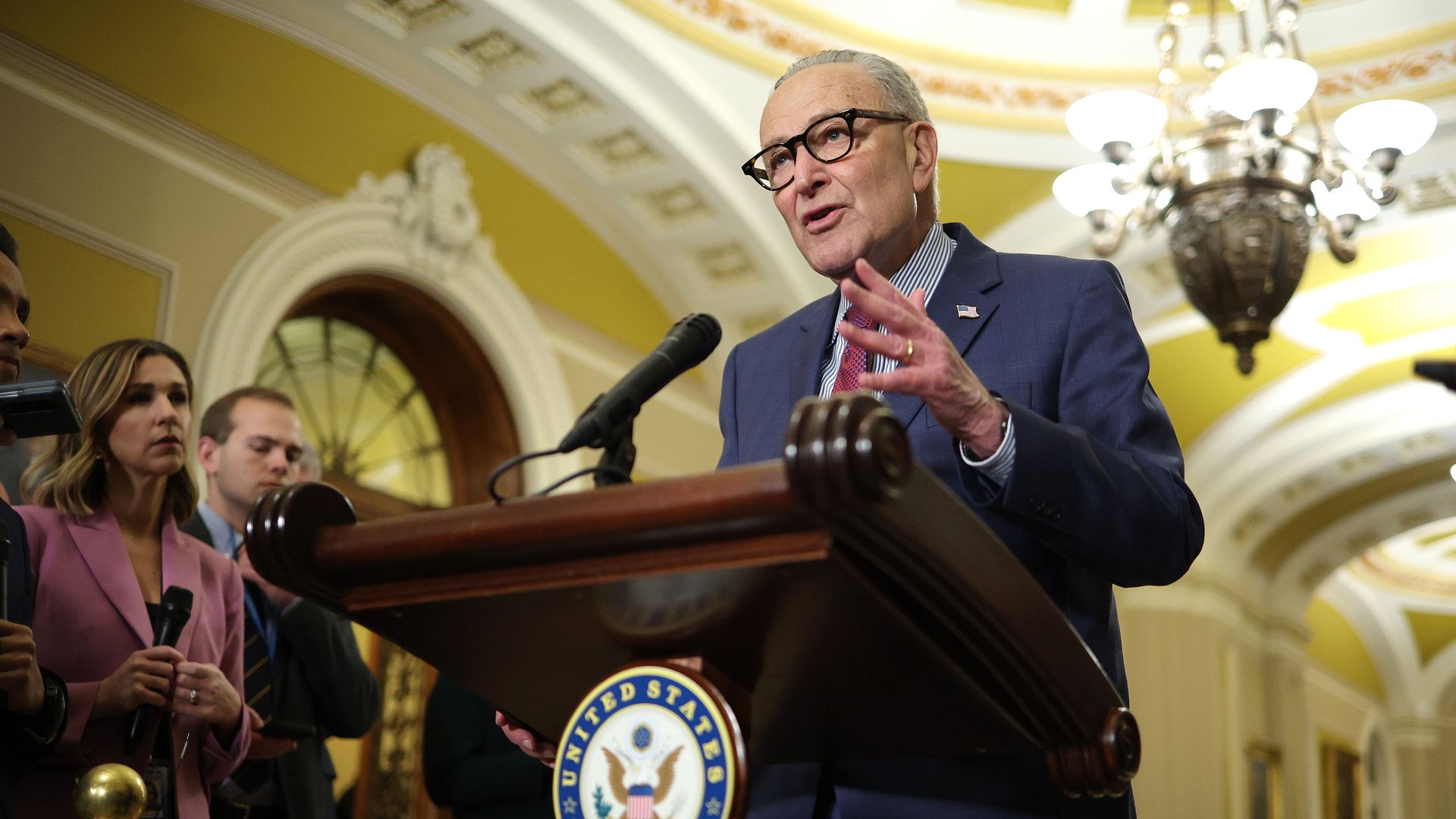 Senate Minority Leader Chuck Schumer speaks to the media at the U.S. Capitol on Jan.