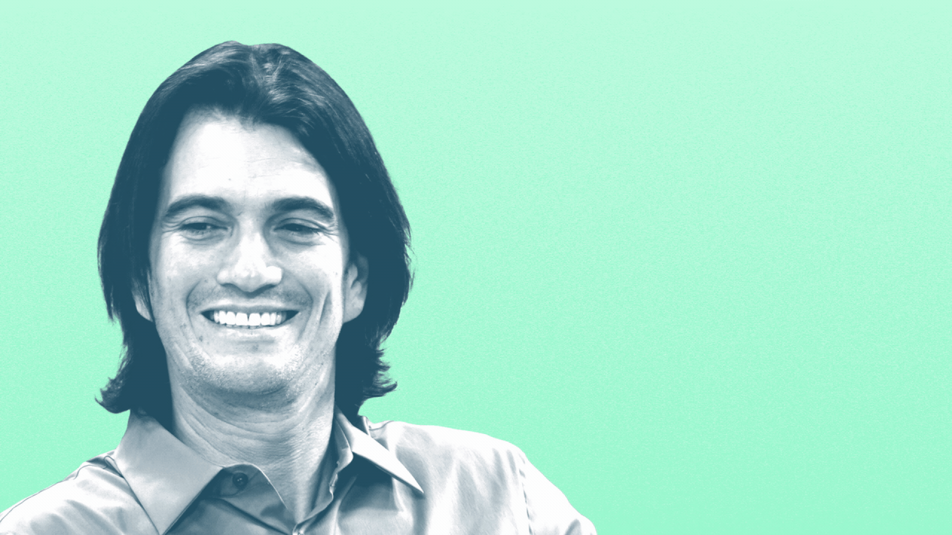 Photo illustration of Flow founder Adam Neumann with pixelated sunglasses moving over his face.