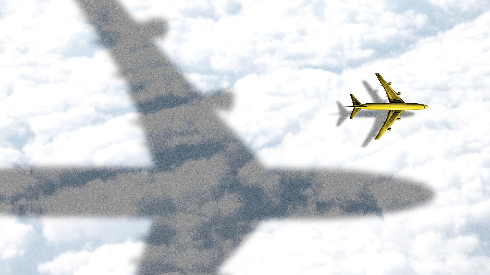Illustration of a large plane's shadow looming over a smaller yellow plane.