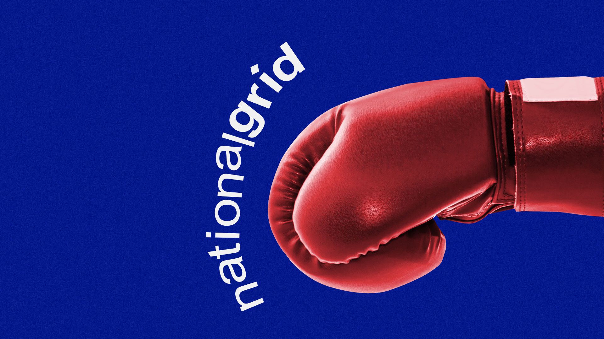 Illustration of boxing glove punching through the National Grid logo.