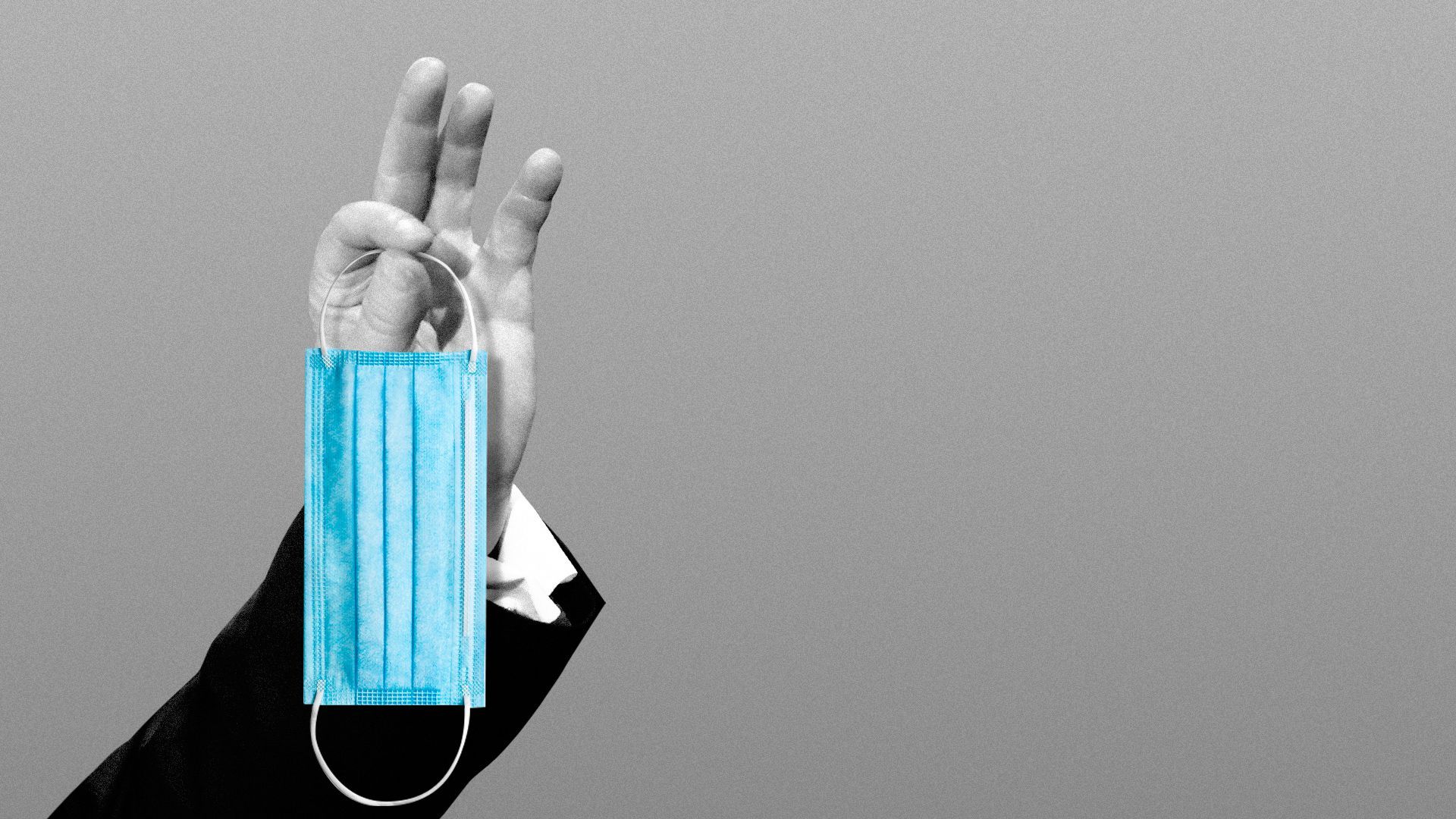 Illustration of President Trump holding a mask. 